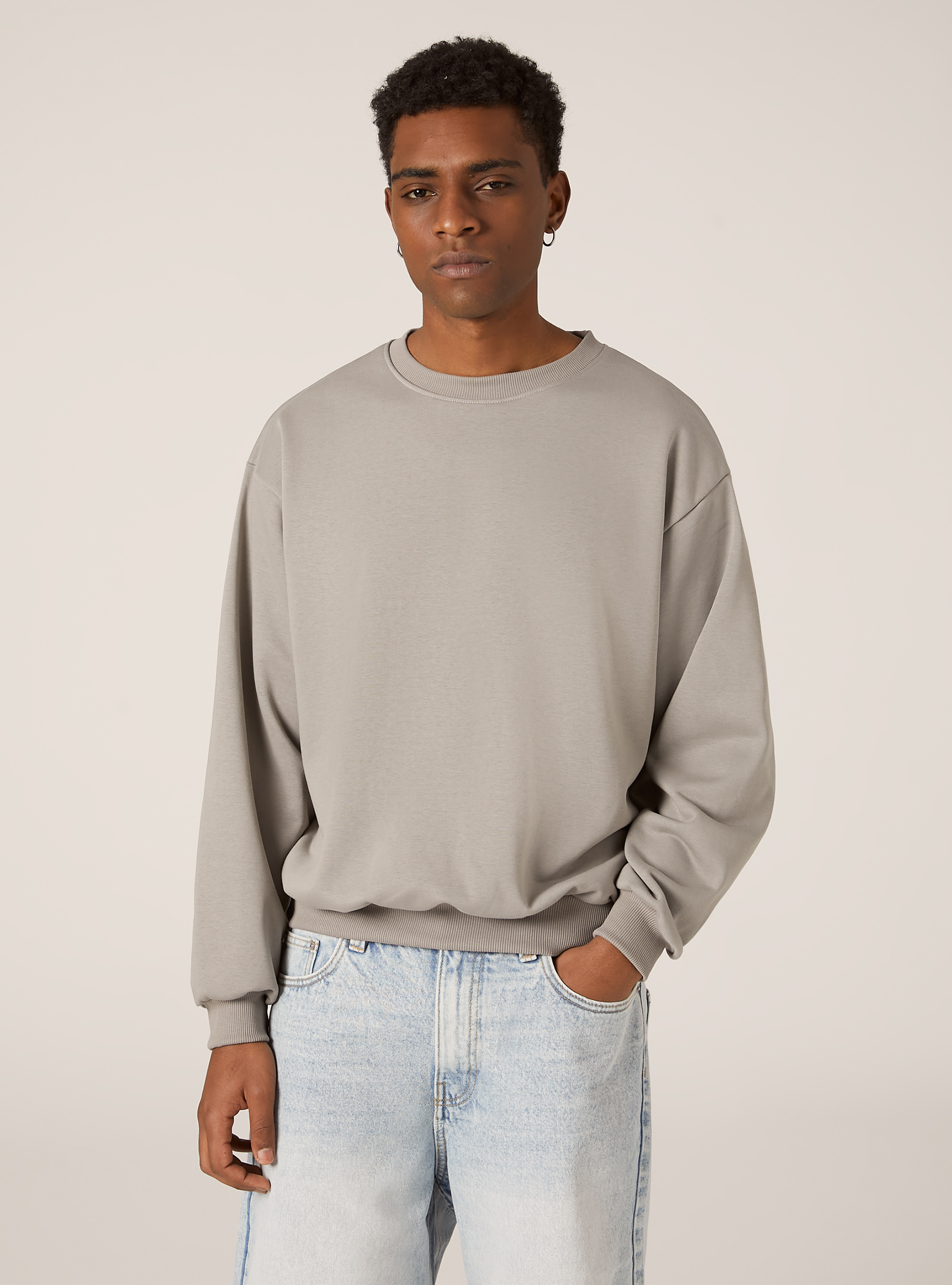 Sweat &agrave; col ras-du-cou boxy fit, GY2 GREY MEDIUM