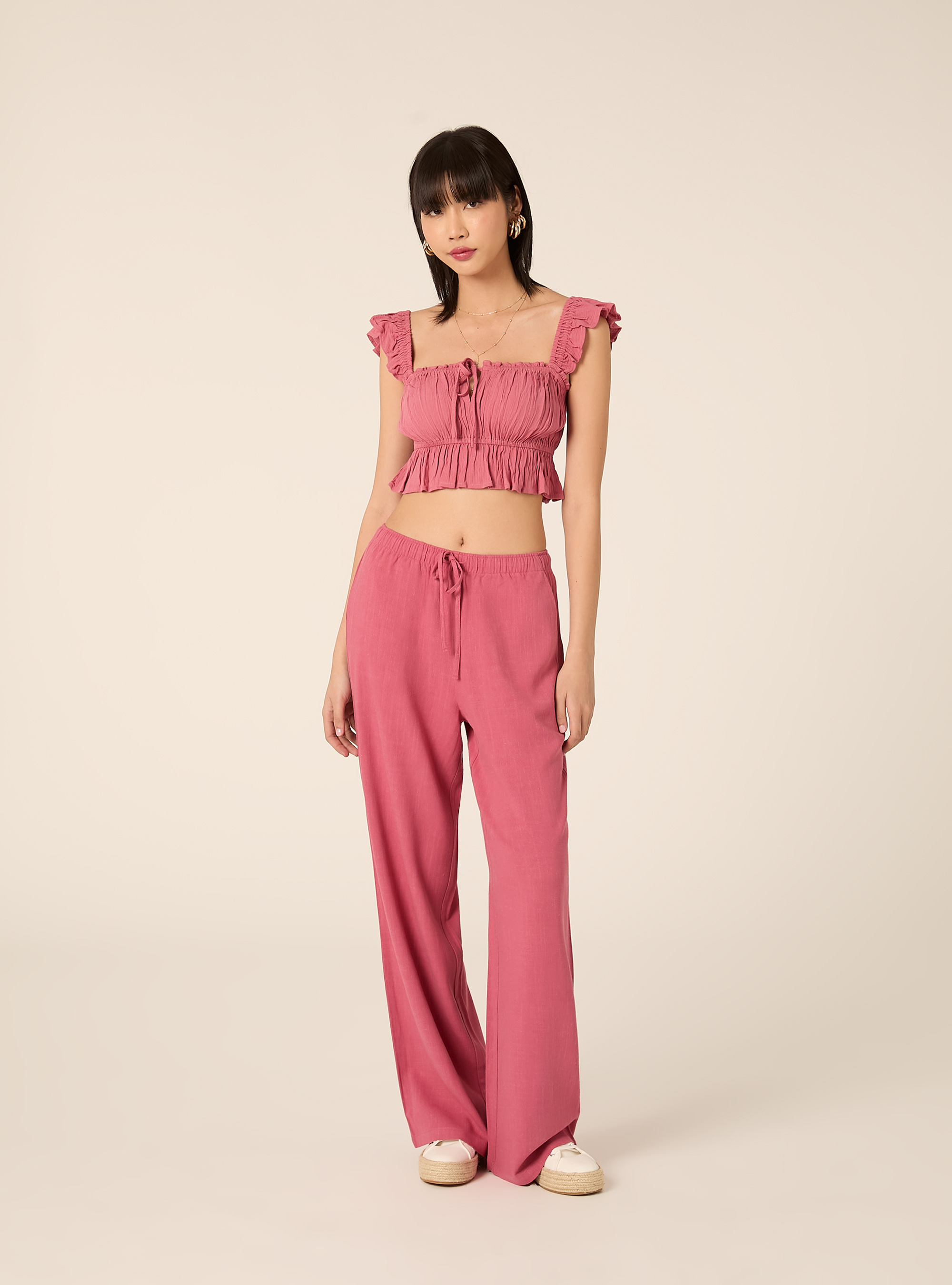 Top aus Crepe mit R&uuml;schen, PK1 PINK DARK