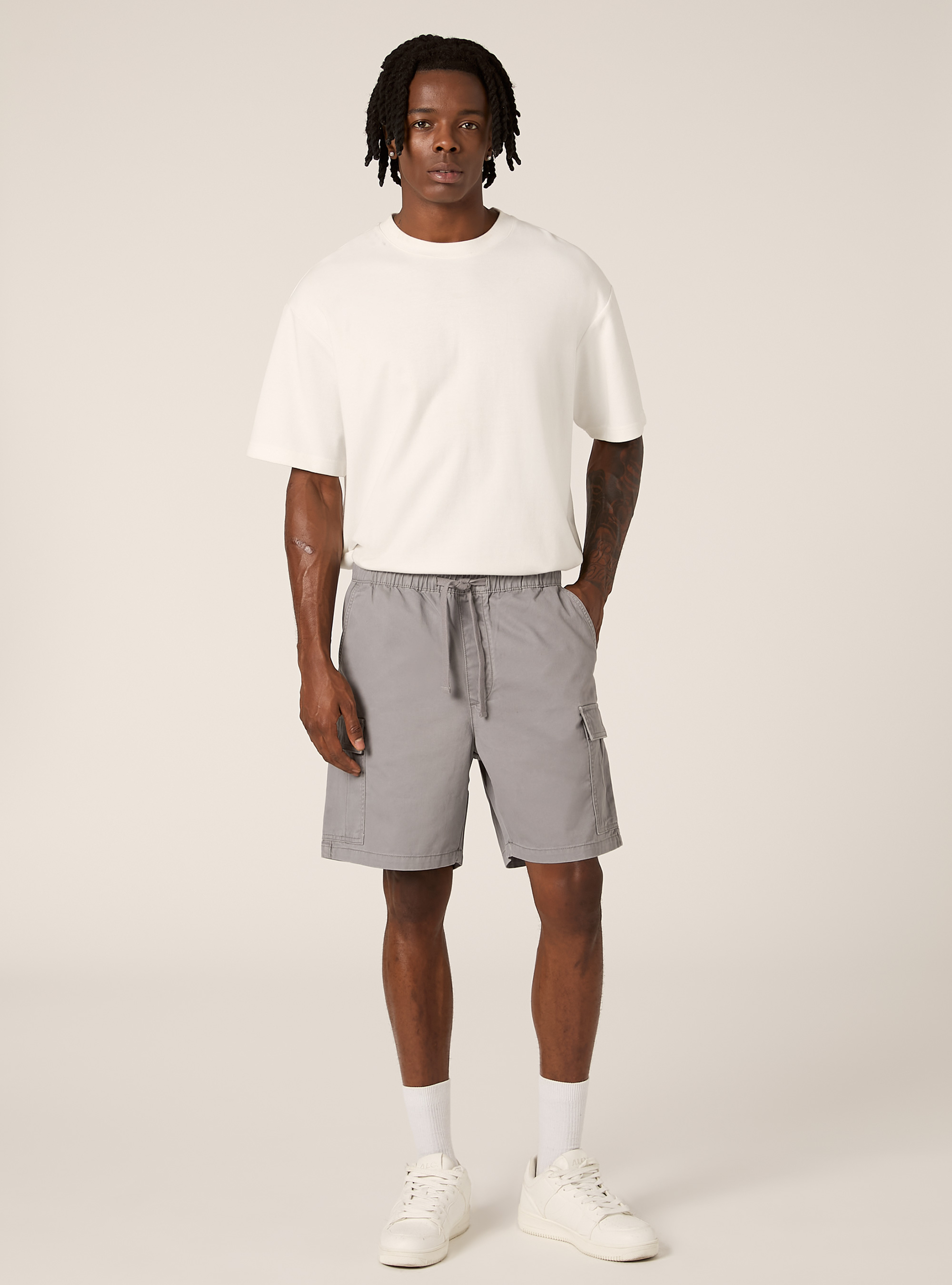 Cargo-Bermudashorts aus Twill mit Kordelzug, GY3 GREY LIGHT
