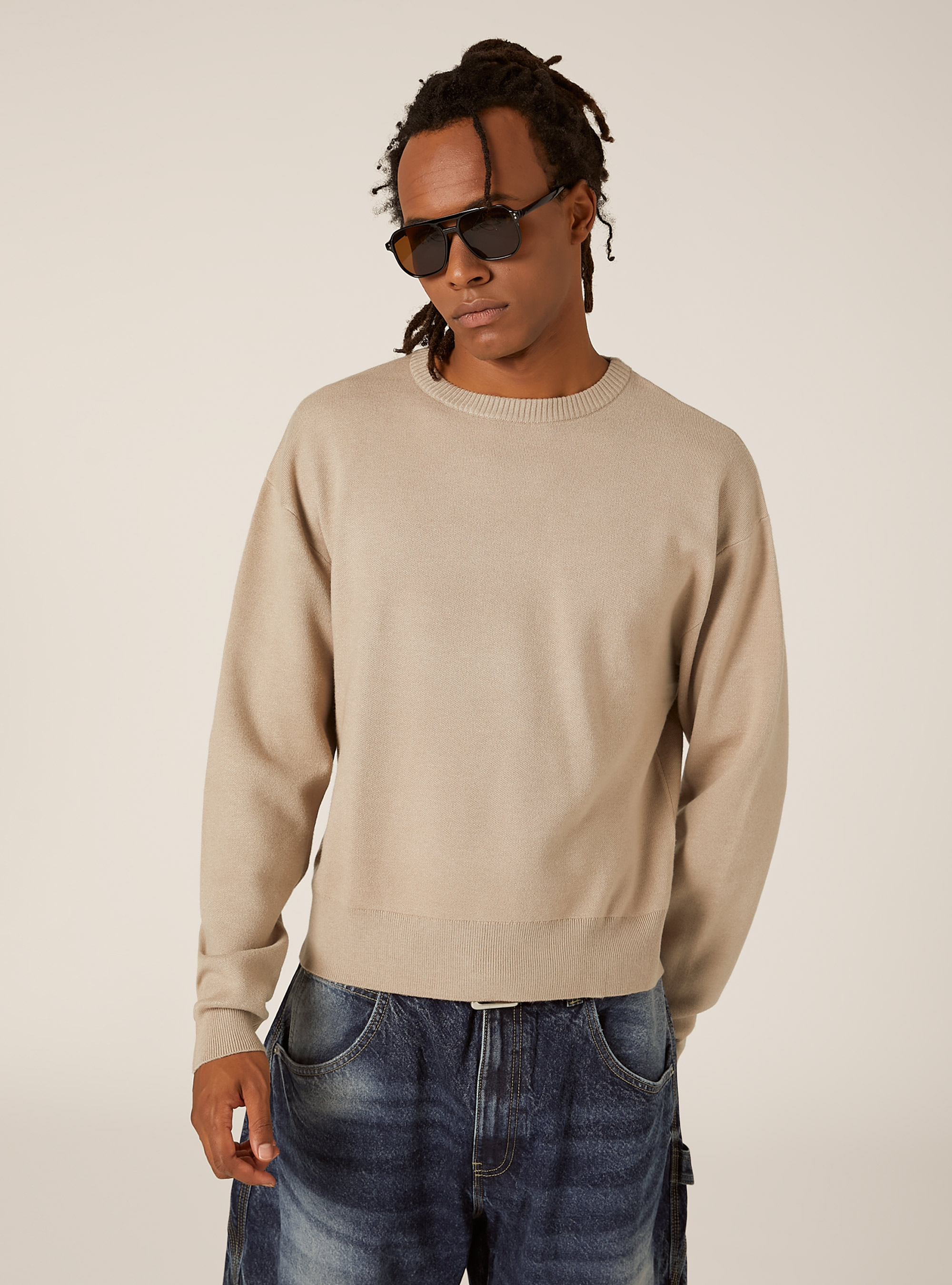 Pull-over doux coupe carr&eacute;e, BG2 BEIGE MEDIUM