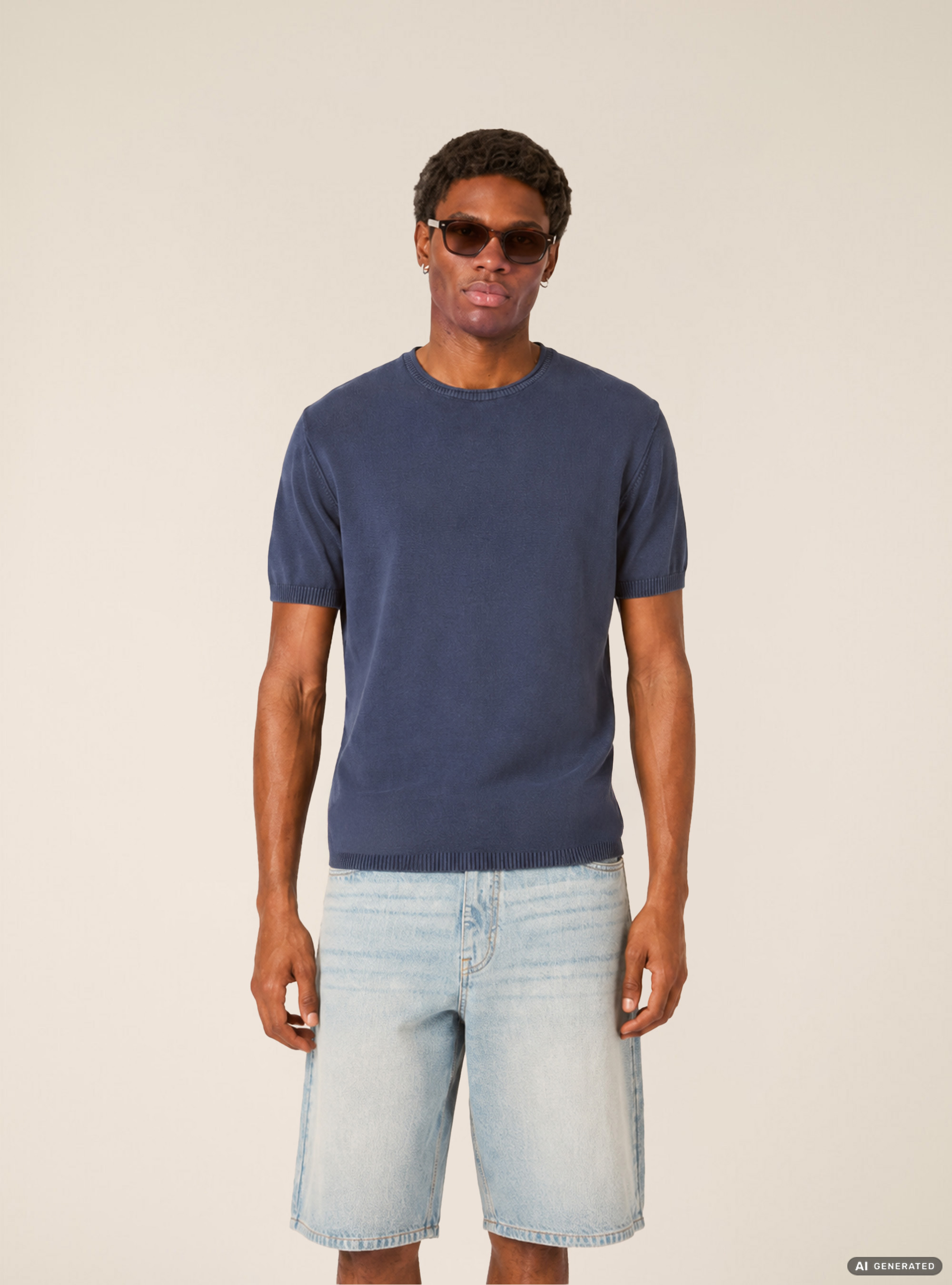 Camiseta de Punto Ligero de Manga Corta, BL3 BLUE LIGHT