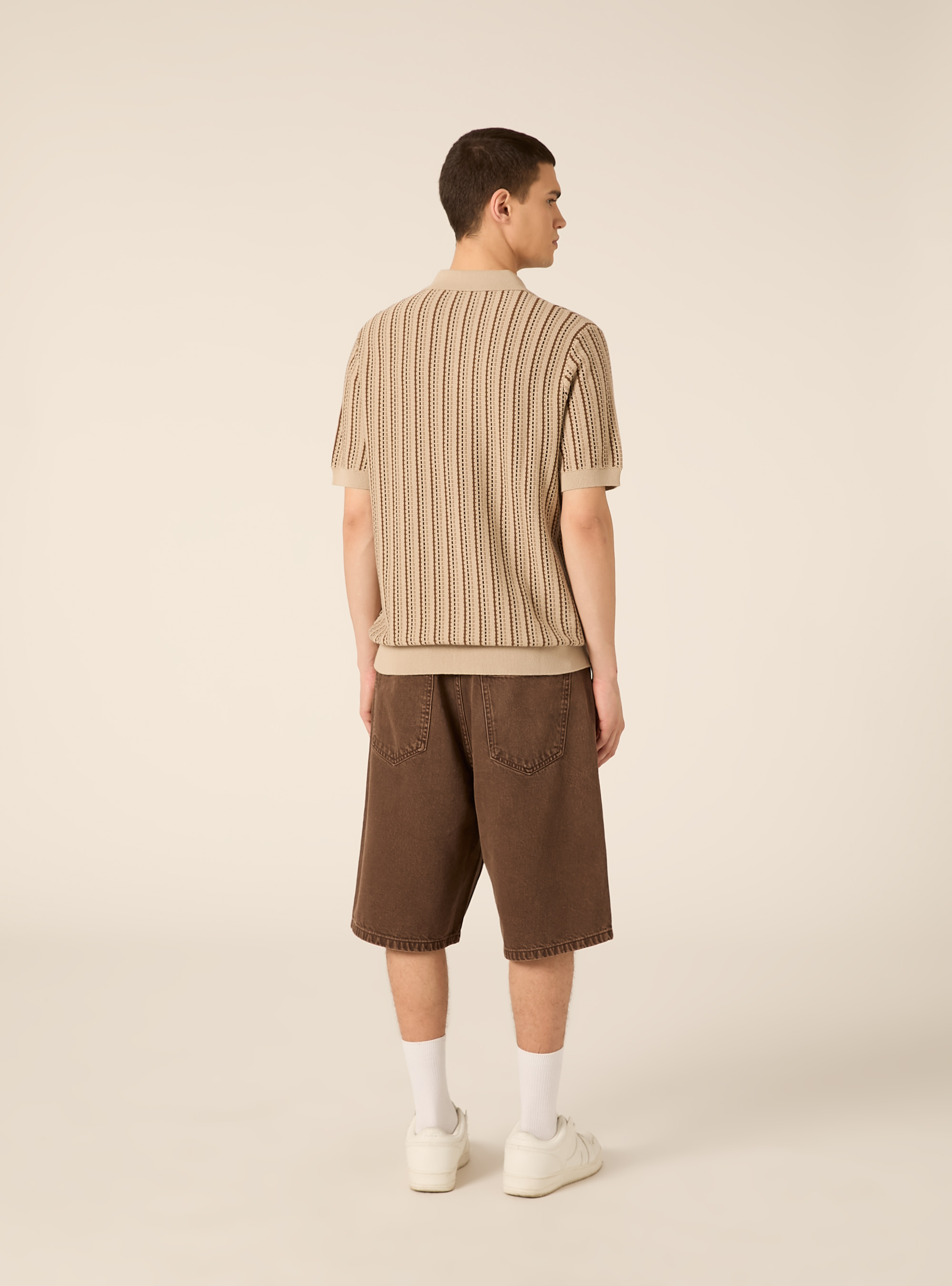 Striped Knit Polo Shirt, BG2 BEIGE MEDIUM
