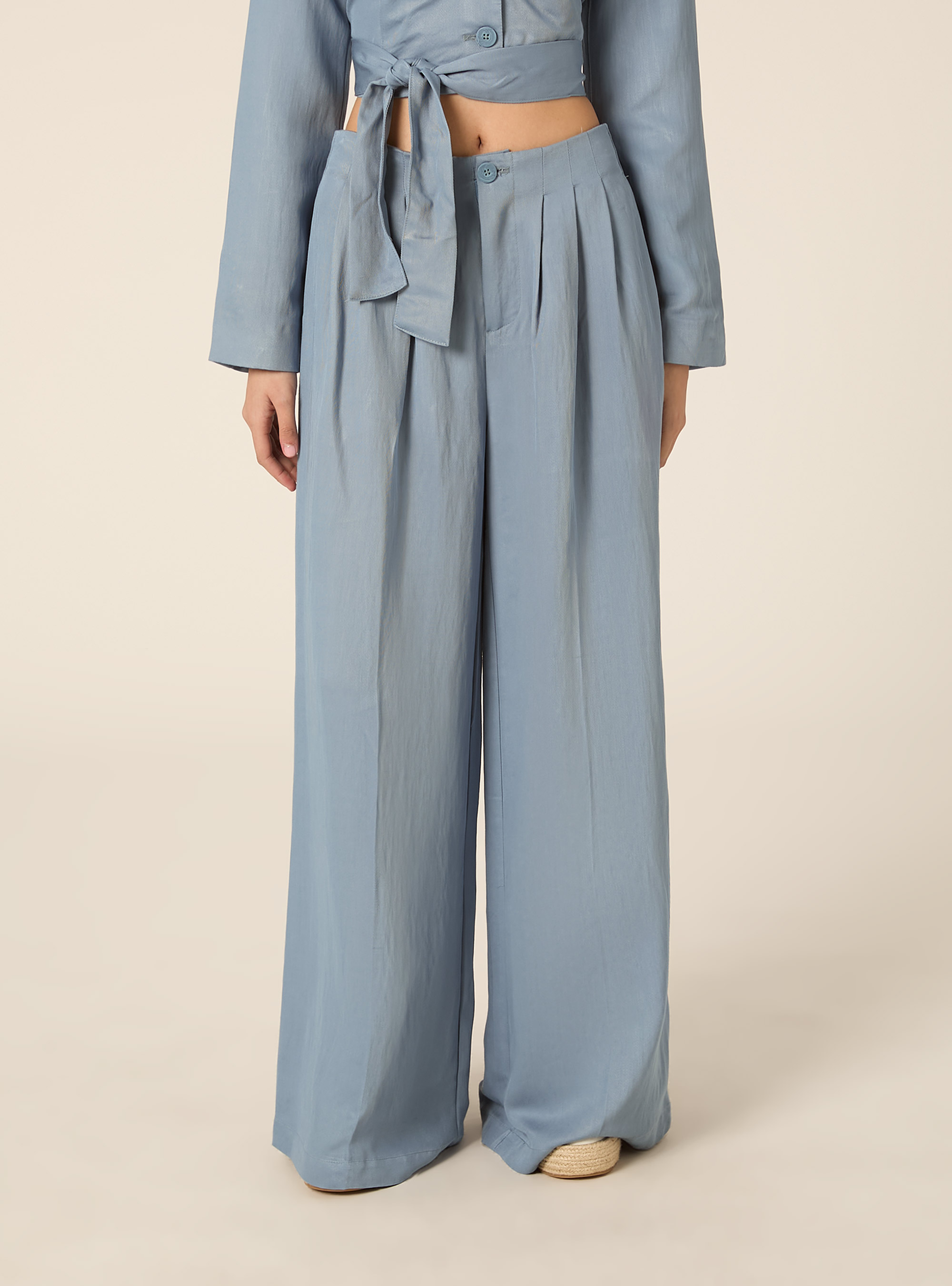 Pantalones de pierna ancha en sarga, AZ2 AZURE MEDIUM