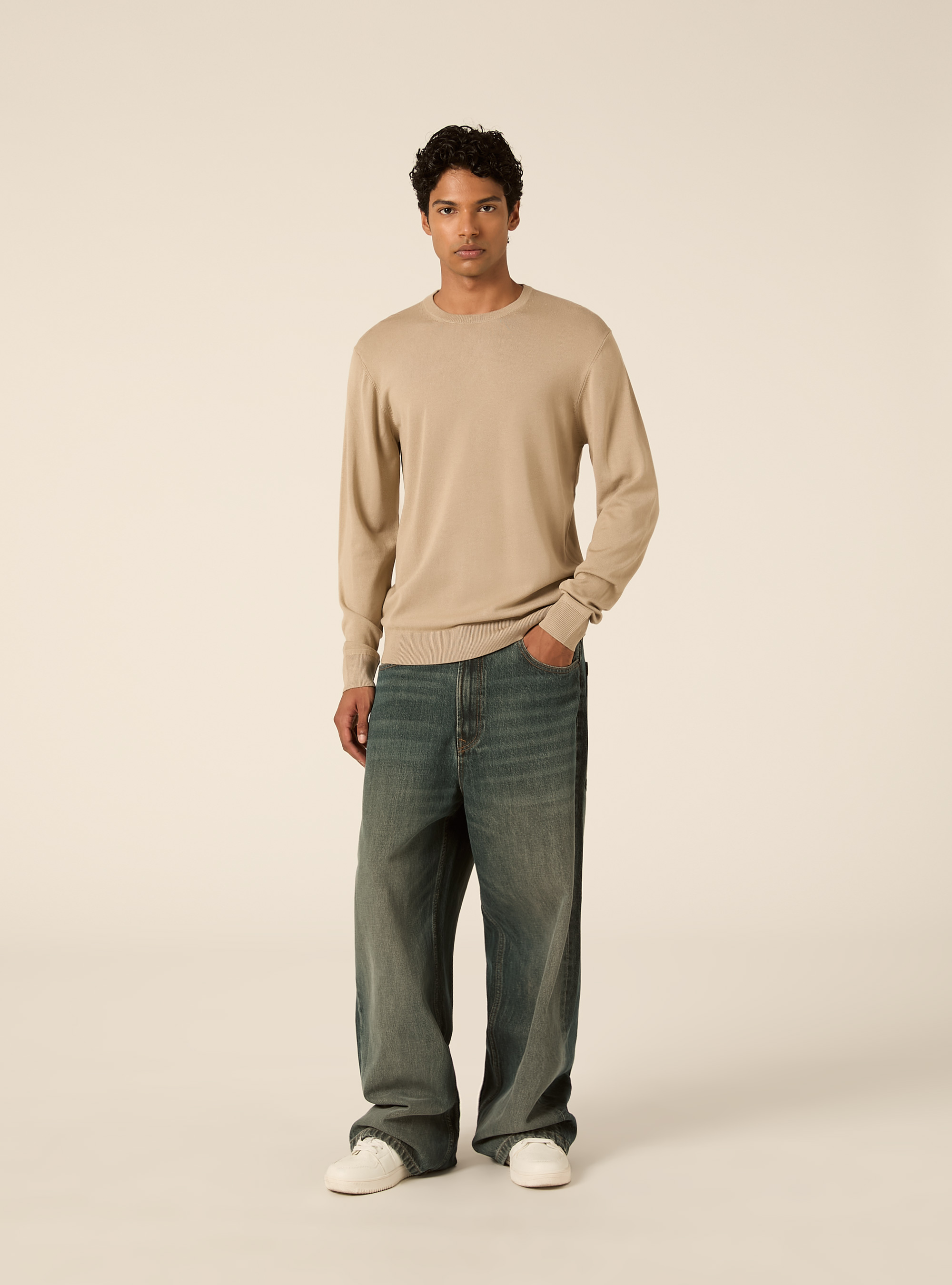 Lenzing Ecovero viscose crewneck pullover, BG2 BEIGE MEDIUM