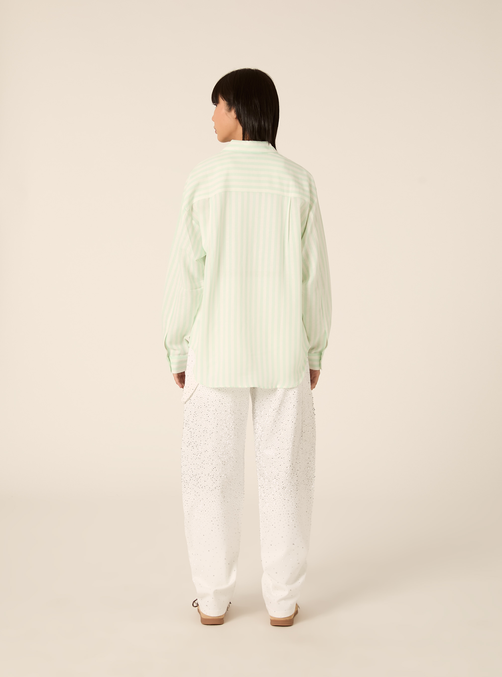 Camisa de mezcla de lino a rayas, GA3 AQUA GREEN LIGHT