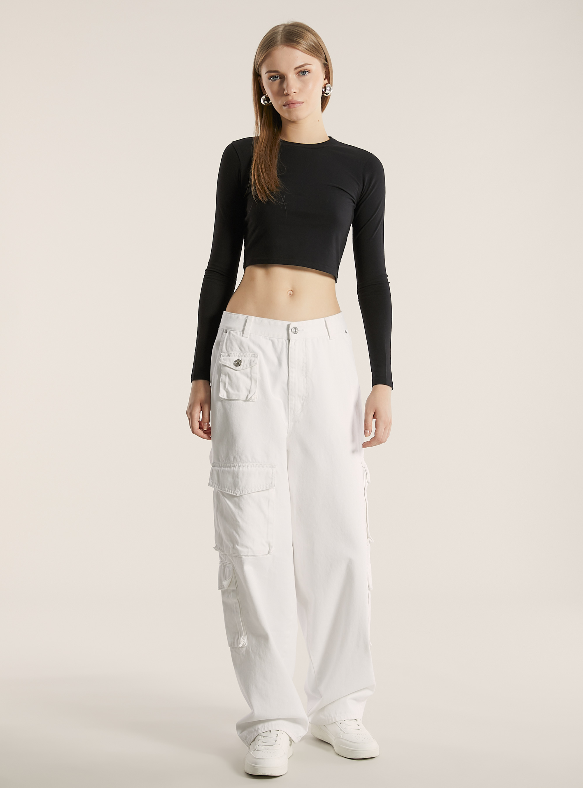 Jeans multi-cargos &agrave; coupe confortable, D099 WHITE