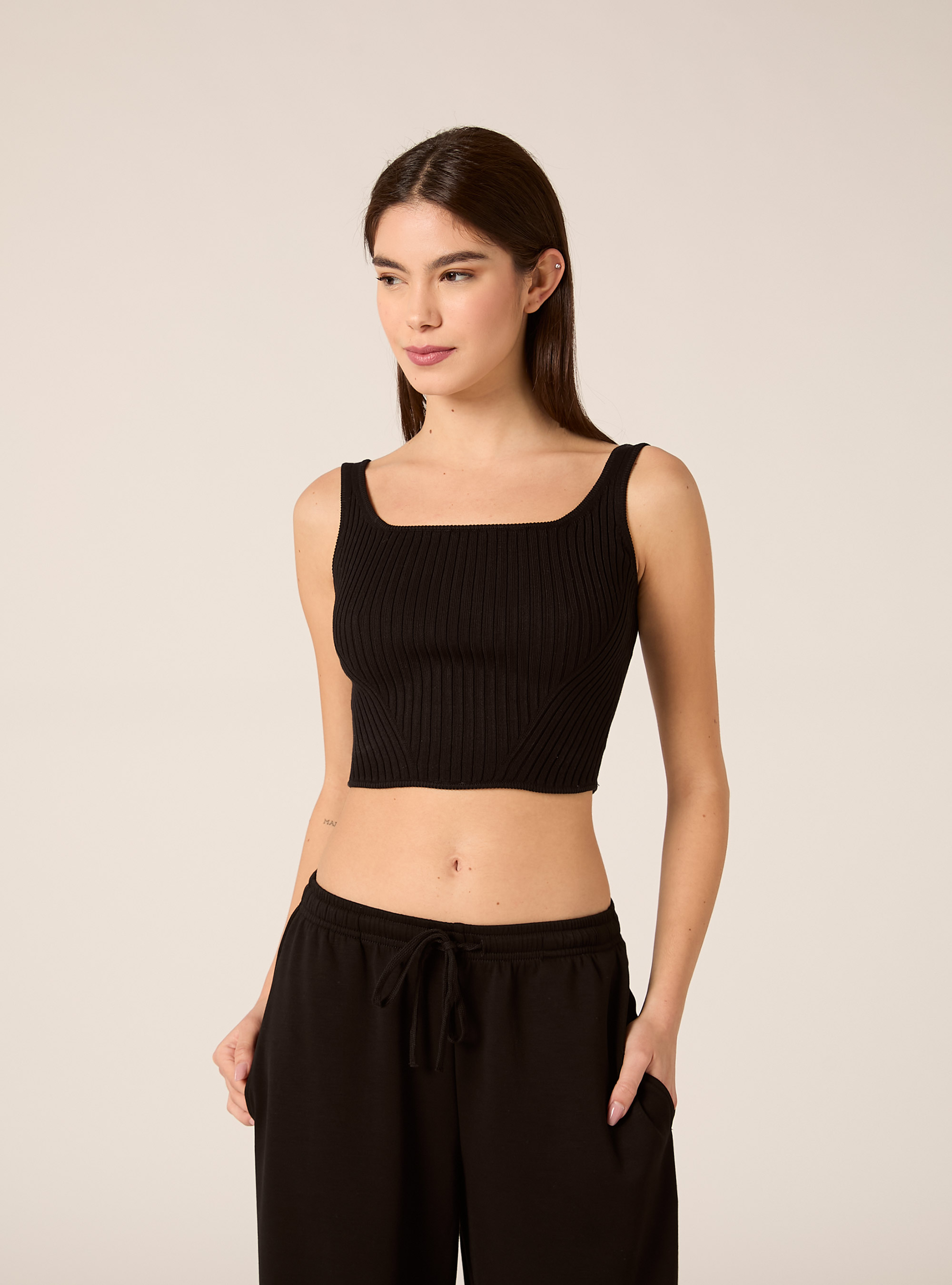 Knitted tank top, BK1 BLACK