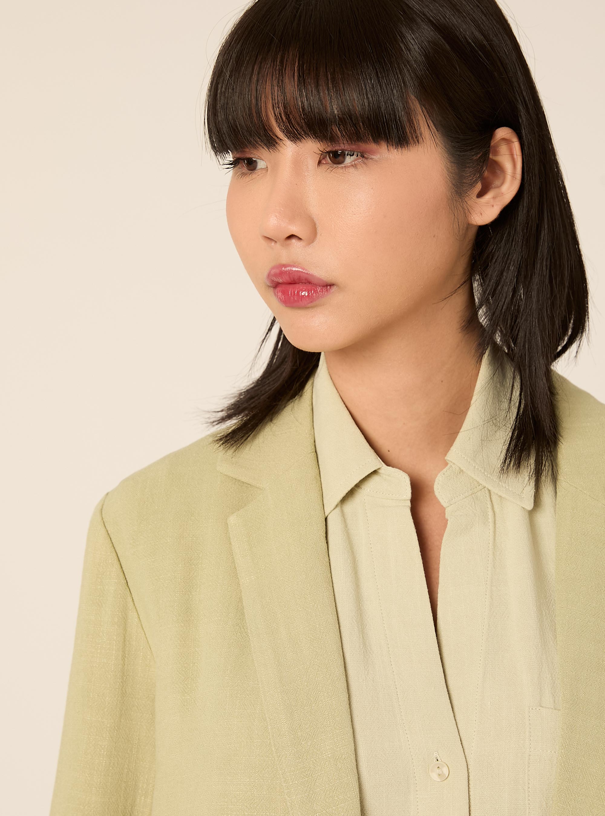 Double-breasted linen-blend blazer, GN3 GREEN LIGHT