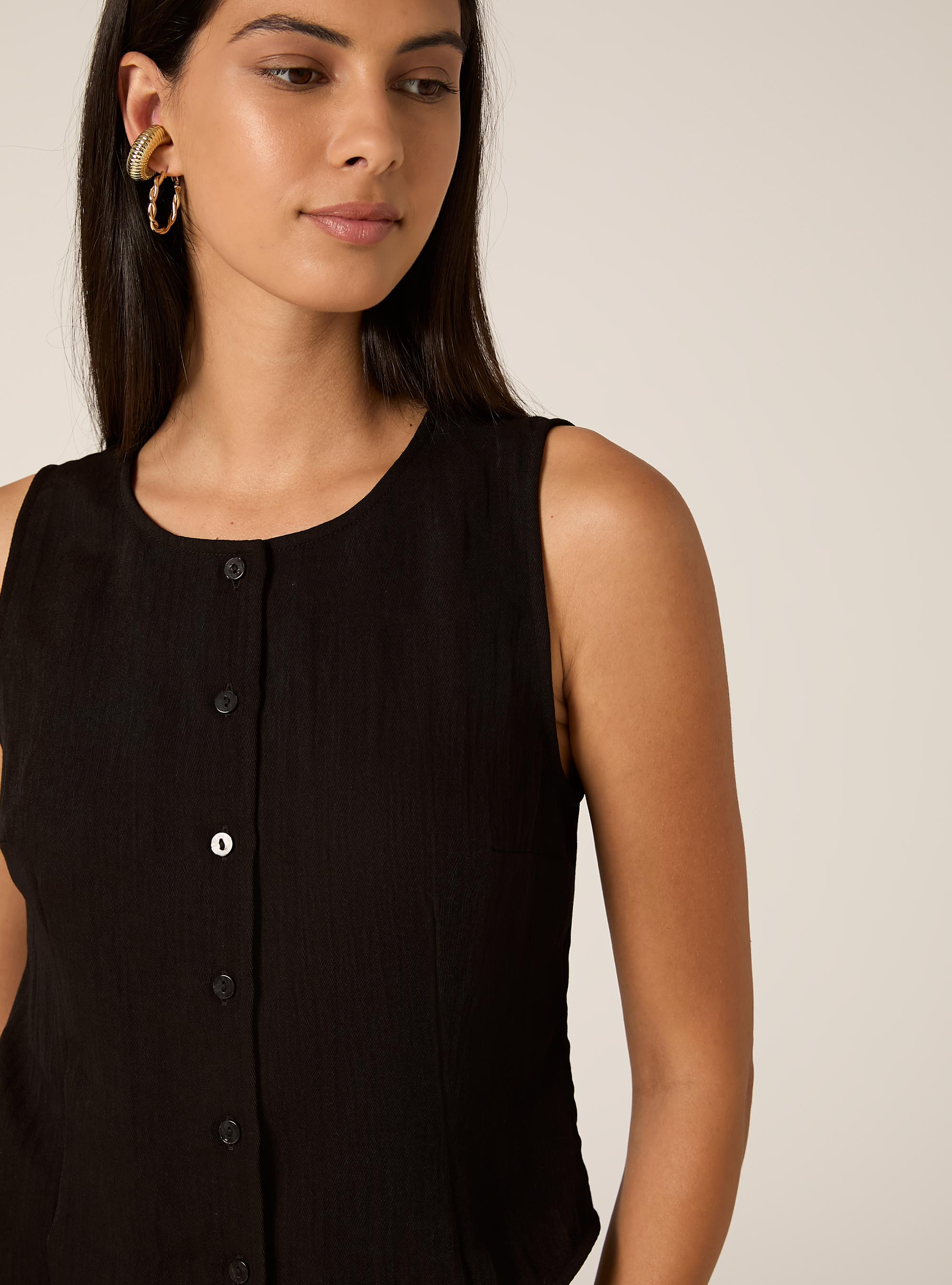 Gilet textur&eacute; avec boutons, BK1 BLACK