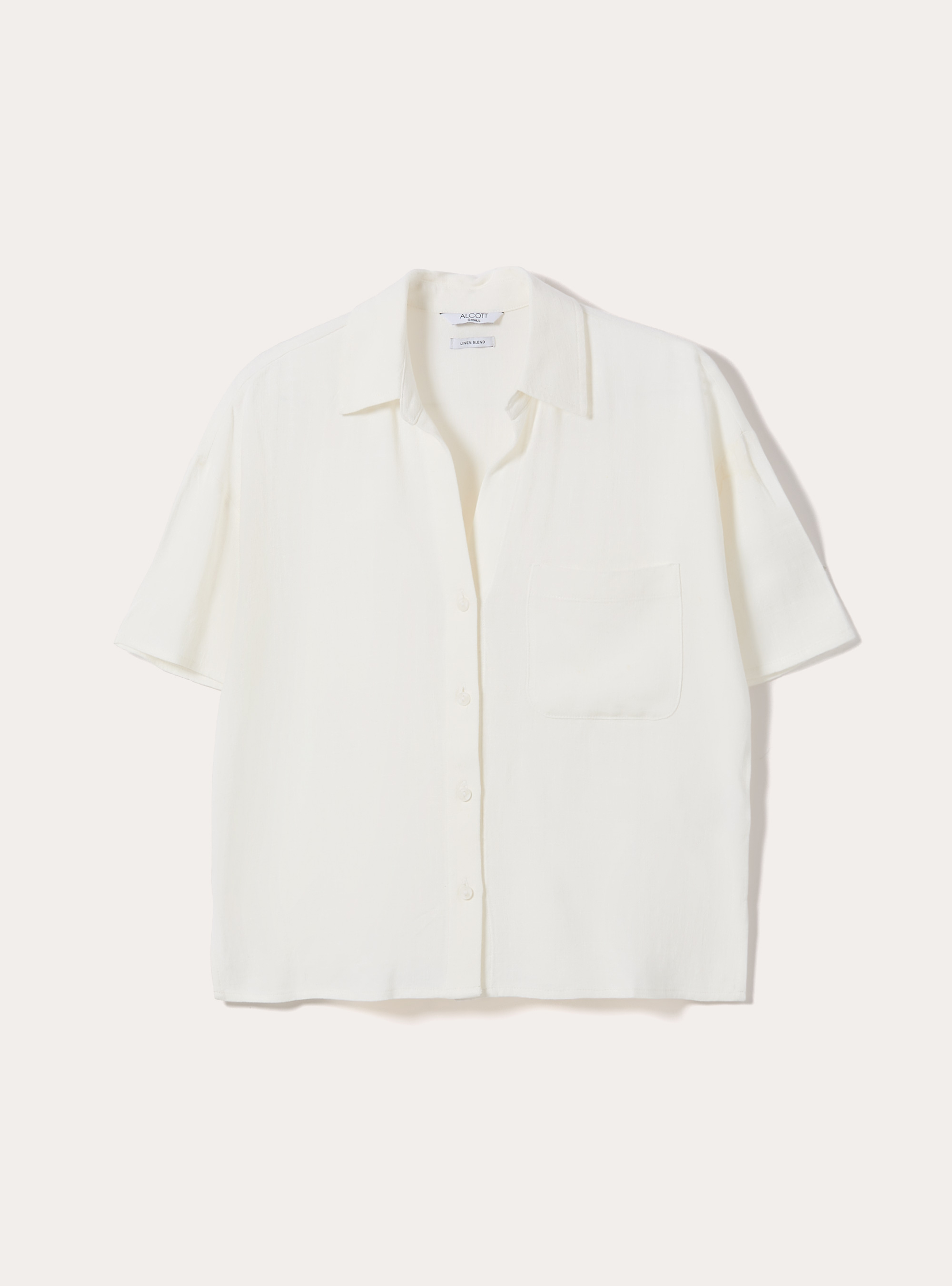 Camicia cropped in misto lino, PANNA