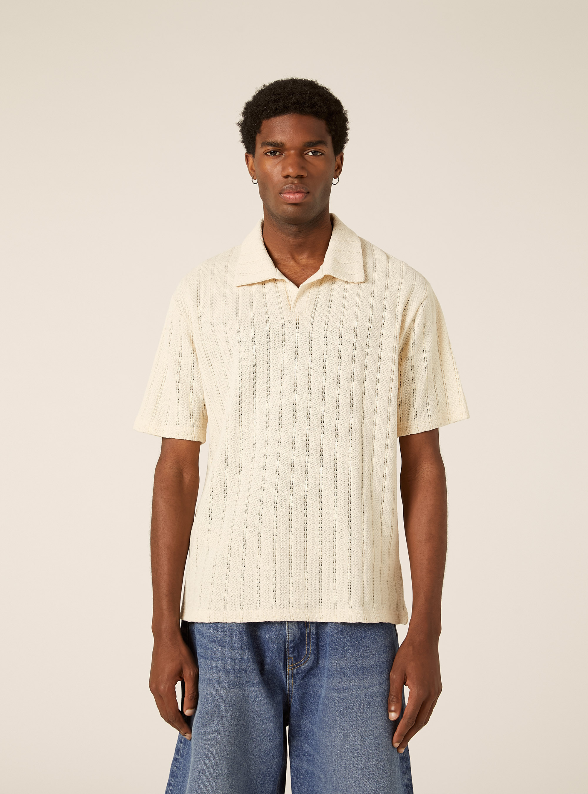 Polo in maglia traforata, CREMA CHIARO