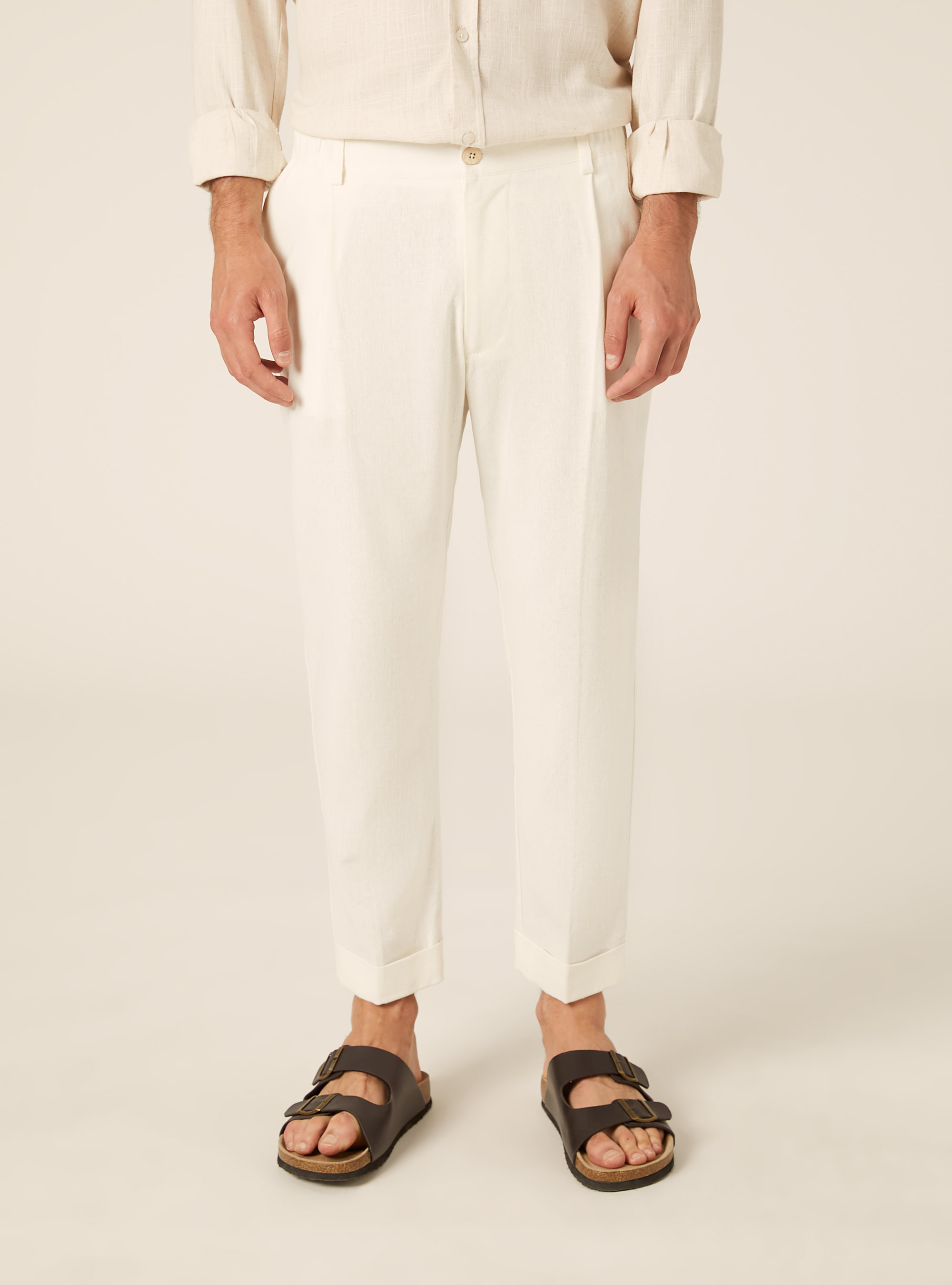 Linen Blend Pleated Trousers, WH2 WHITE