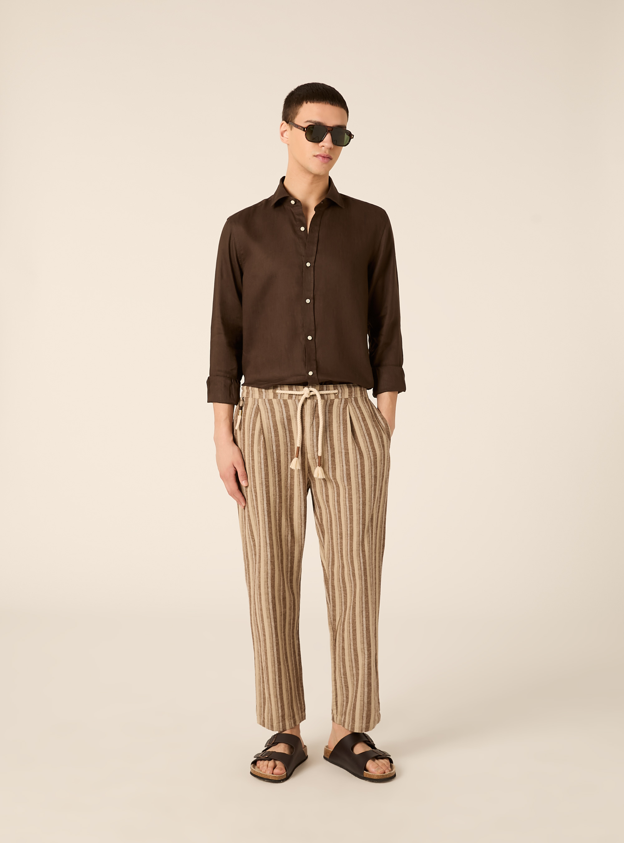 Gestreifte Hose aus Leinenmischgewebe, BG2 BEIGE MEDIUM