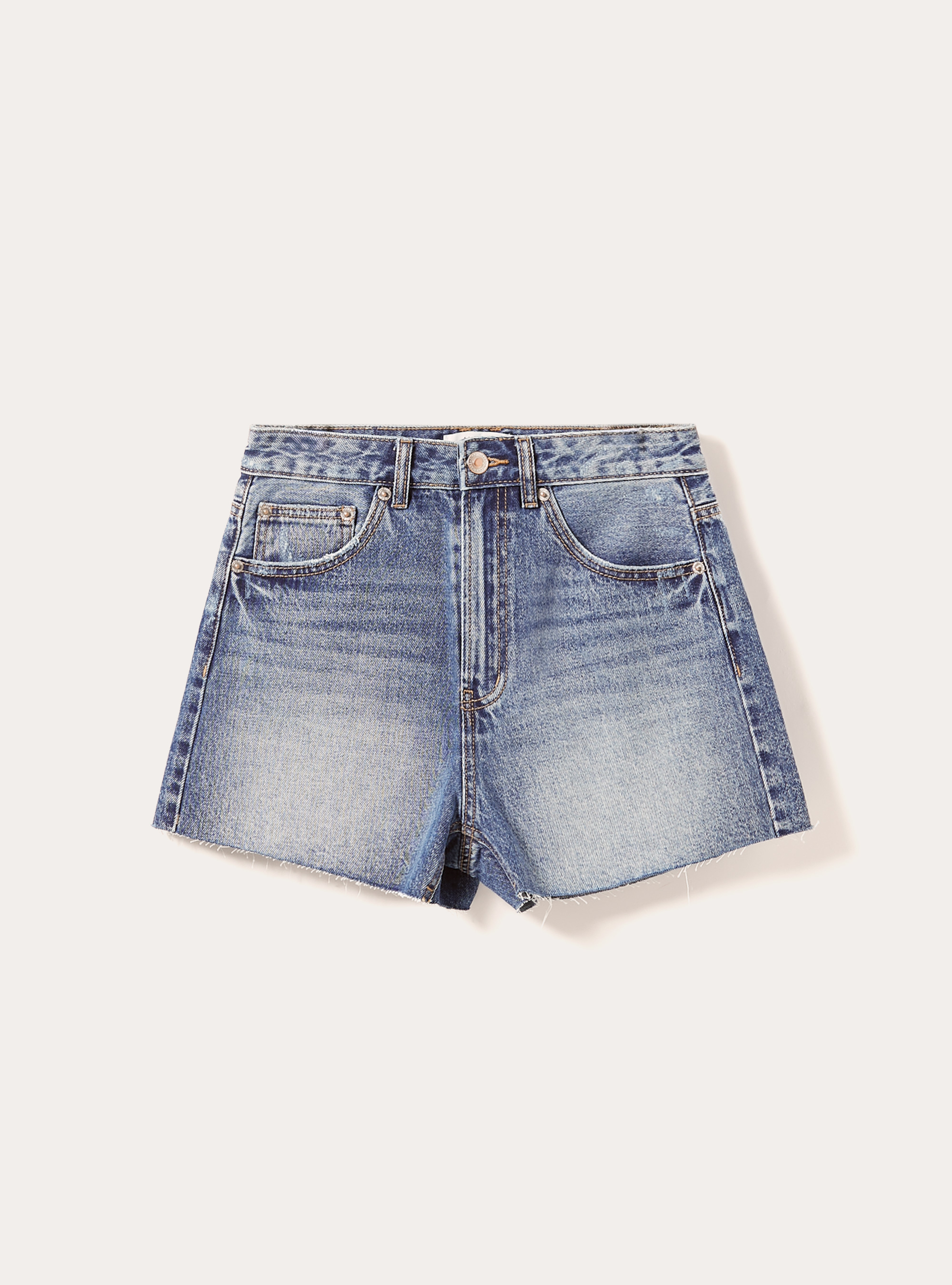 Shorts in denim a vita alta, D003 MEDIUM BLUE