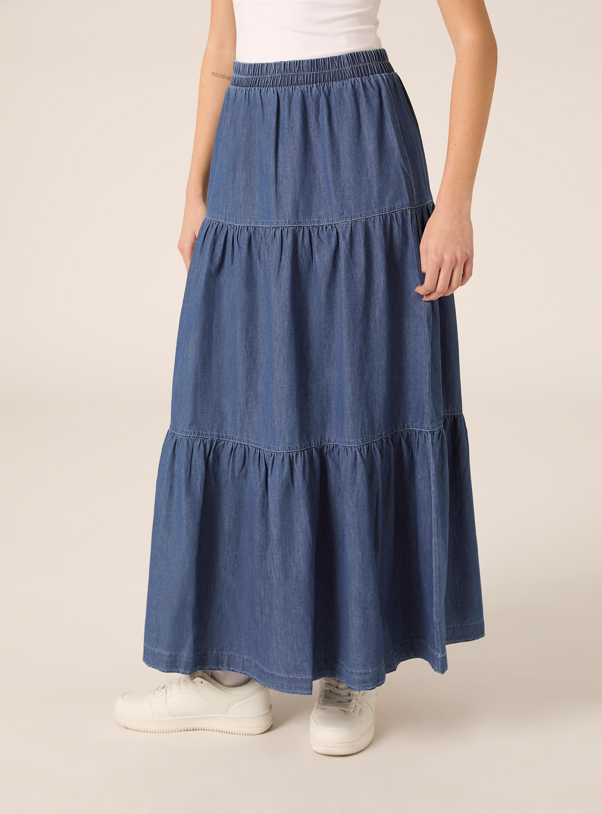 Falda larga boho de denim ligero, D004 MEDIUM LIGHT BLUE