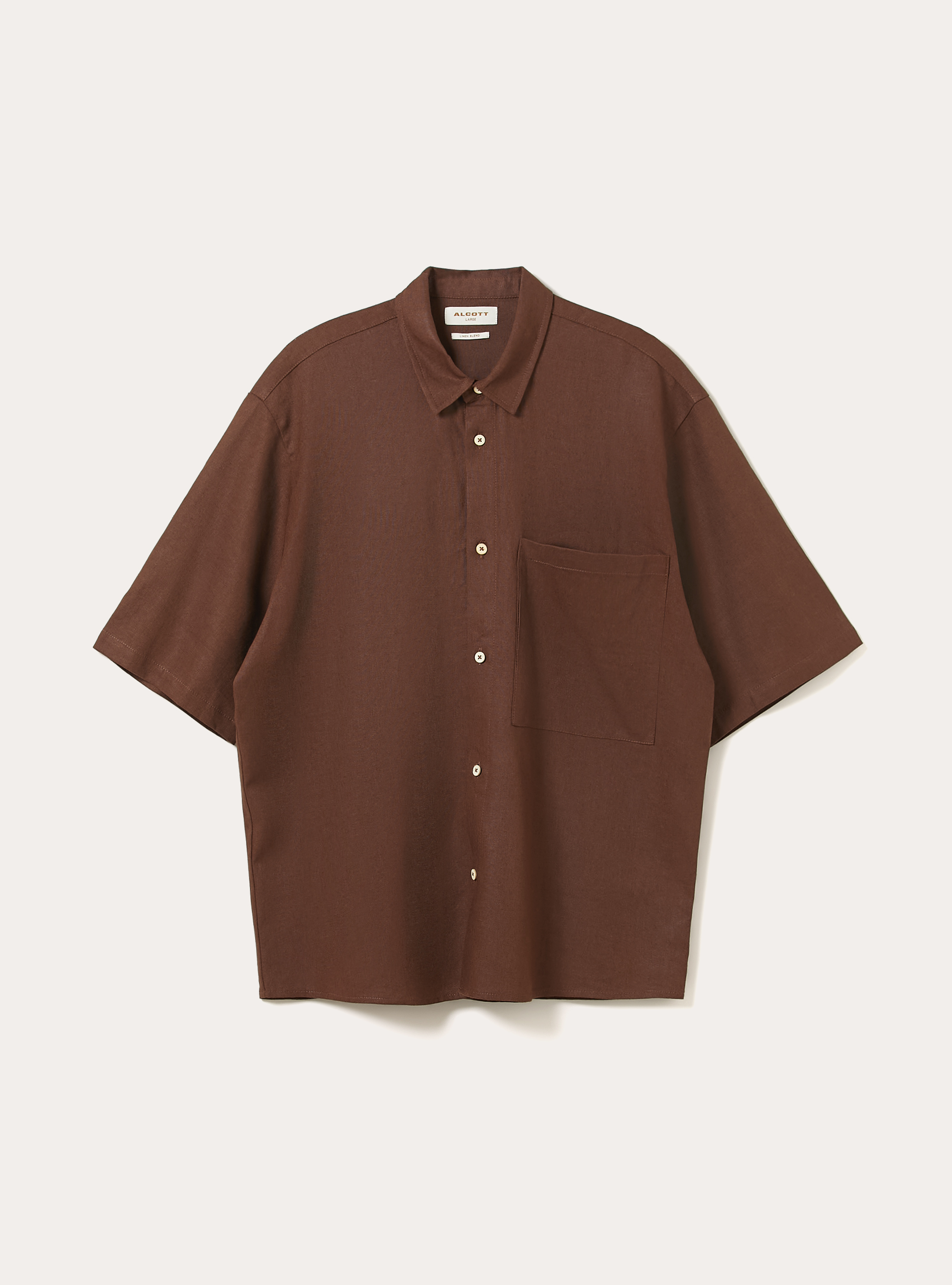 Camicia in misto lino con taschino, MARRONE SCURO