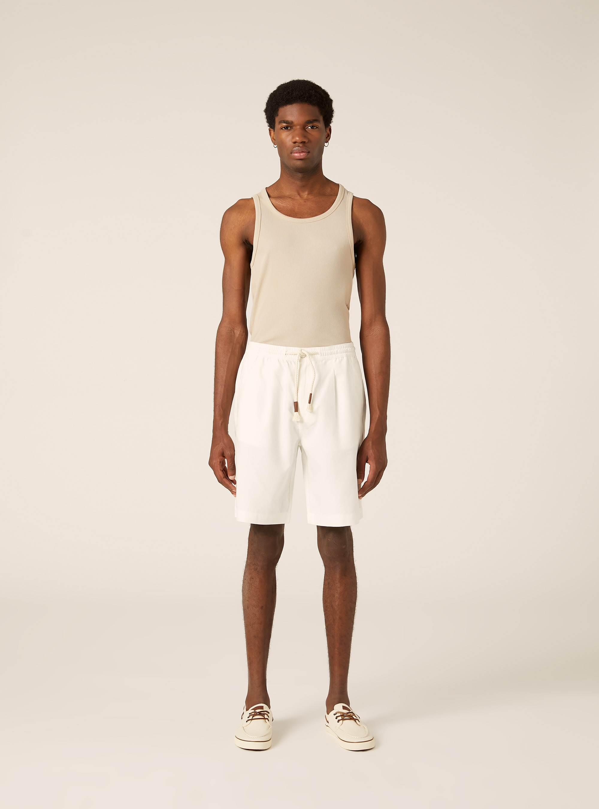Linen blend drawstring shorts, WH1 OFF WHITE