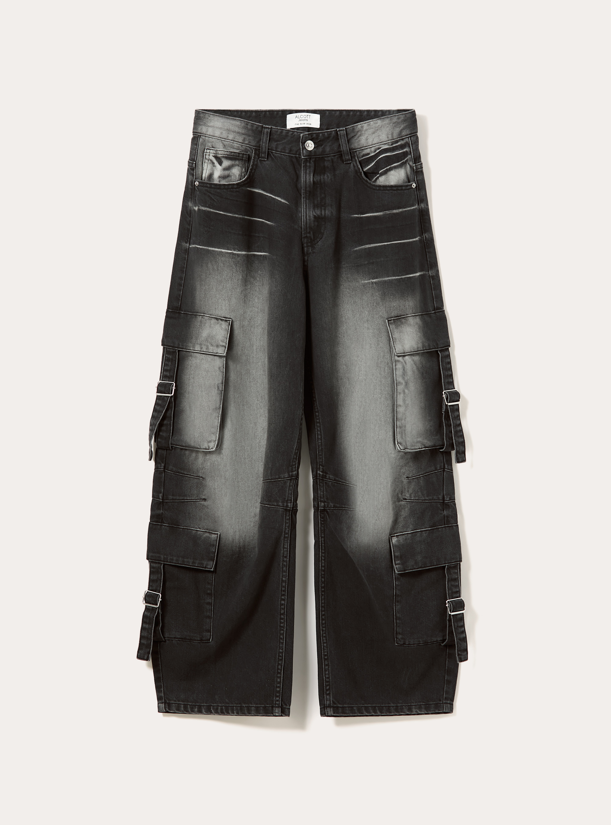 Baggy-Fit-Cargo-Jeans mit G&uuml;rtelschlaufen, D000 BLACK