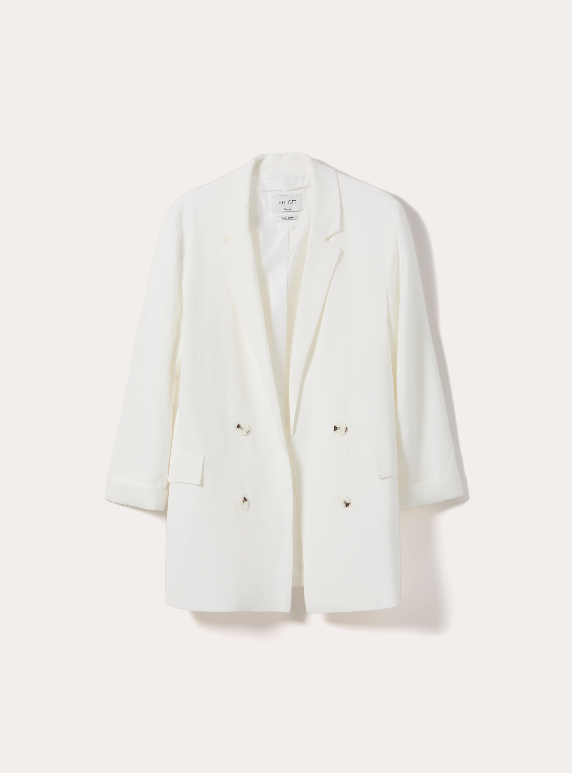 Blazer crois&eacute; en lin m&eacute;lang&eacute;, WH2 WHITE