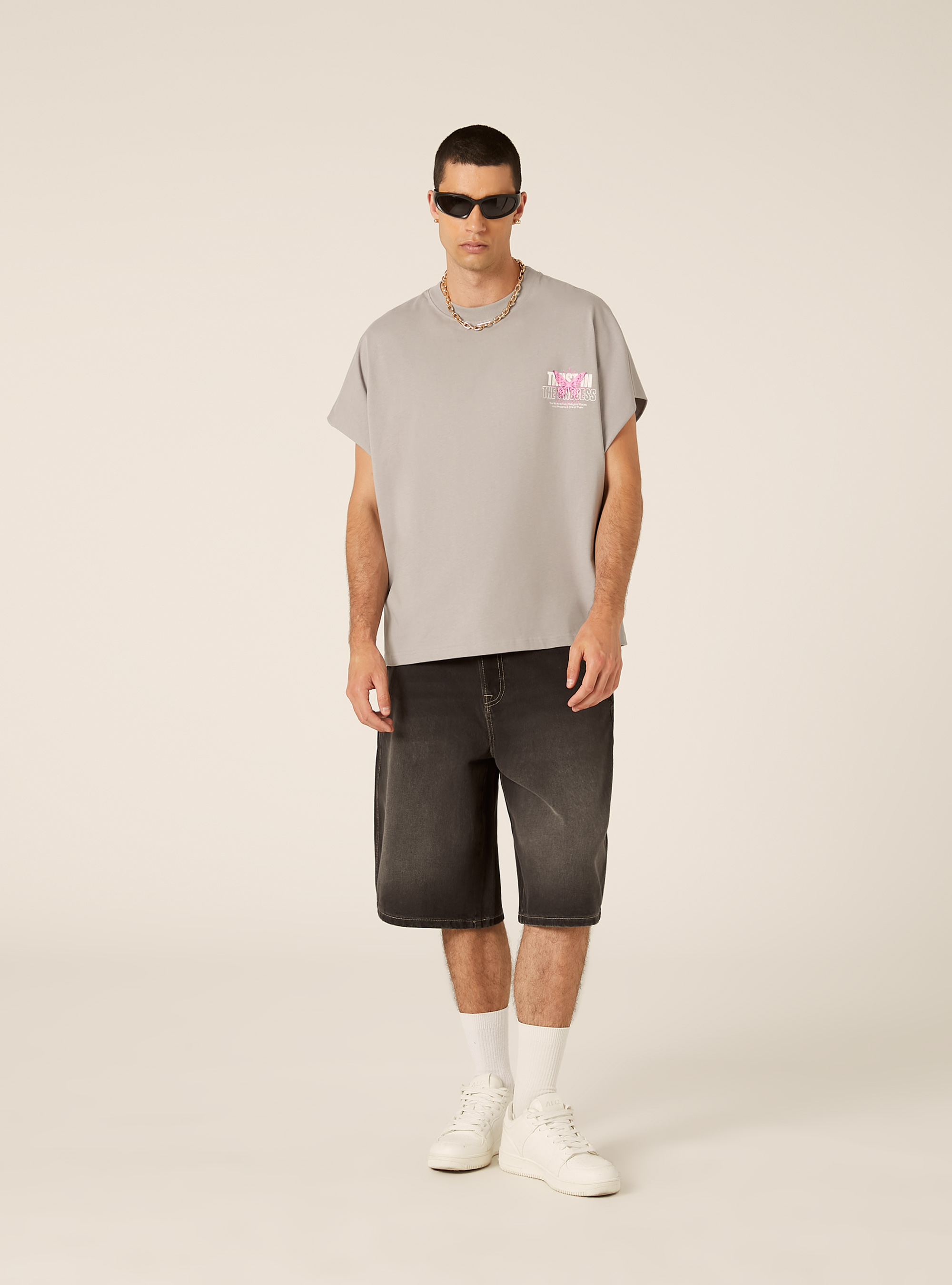 Bedrucktes Boxy-Tanktop, GY2 GREY MEDIUM