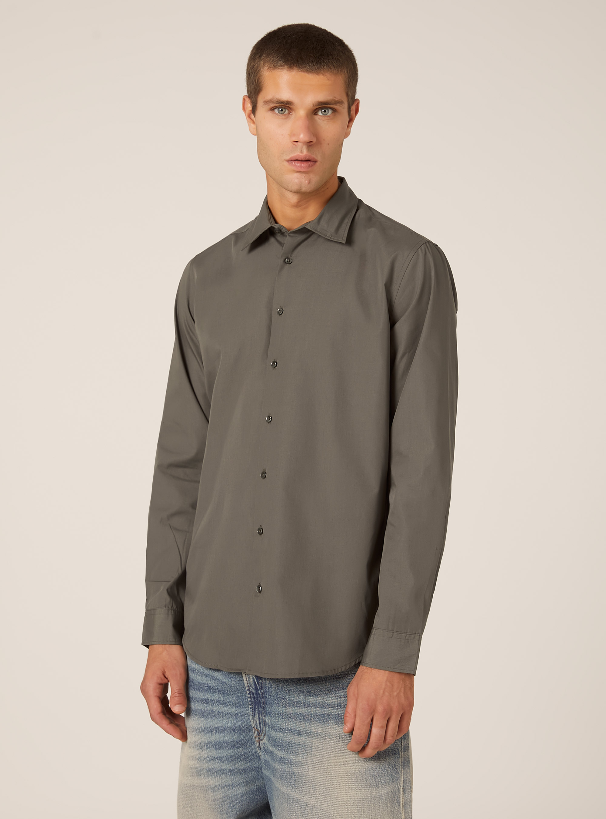 Chemise &agrave; manches longues unie, KY1 KAKY DARK