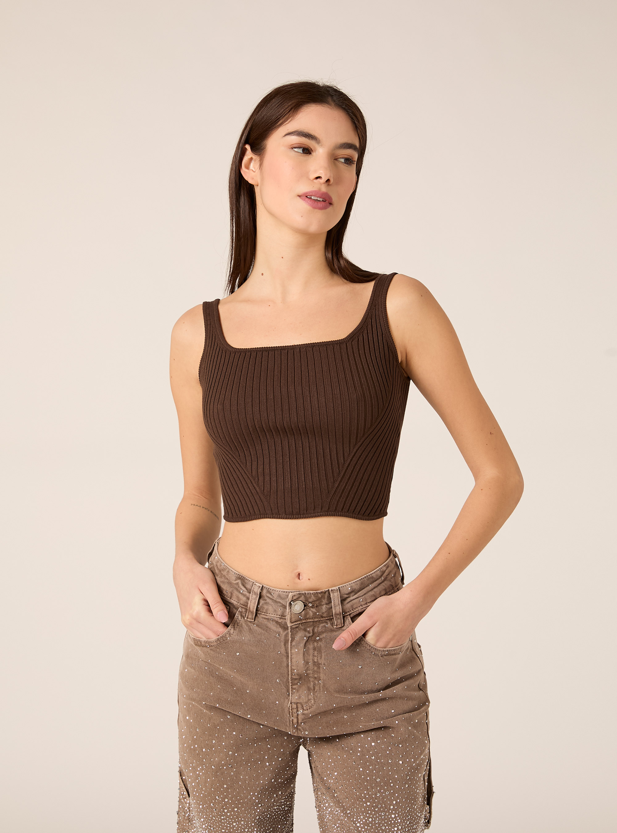 Strick-Tanktop, BR2 BROWN MEDIUM