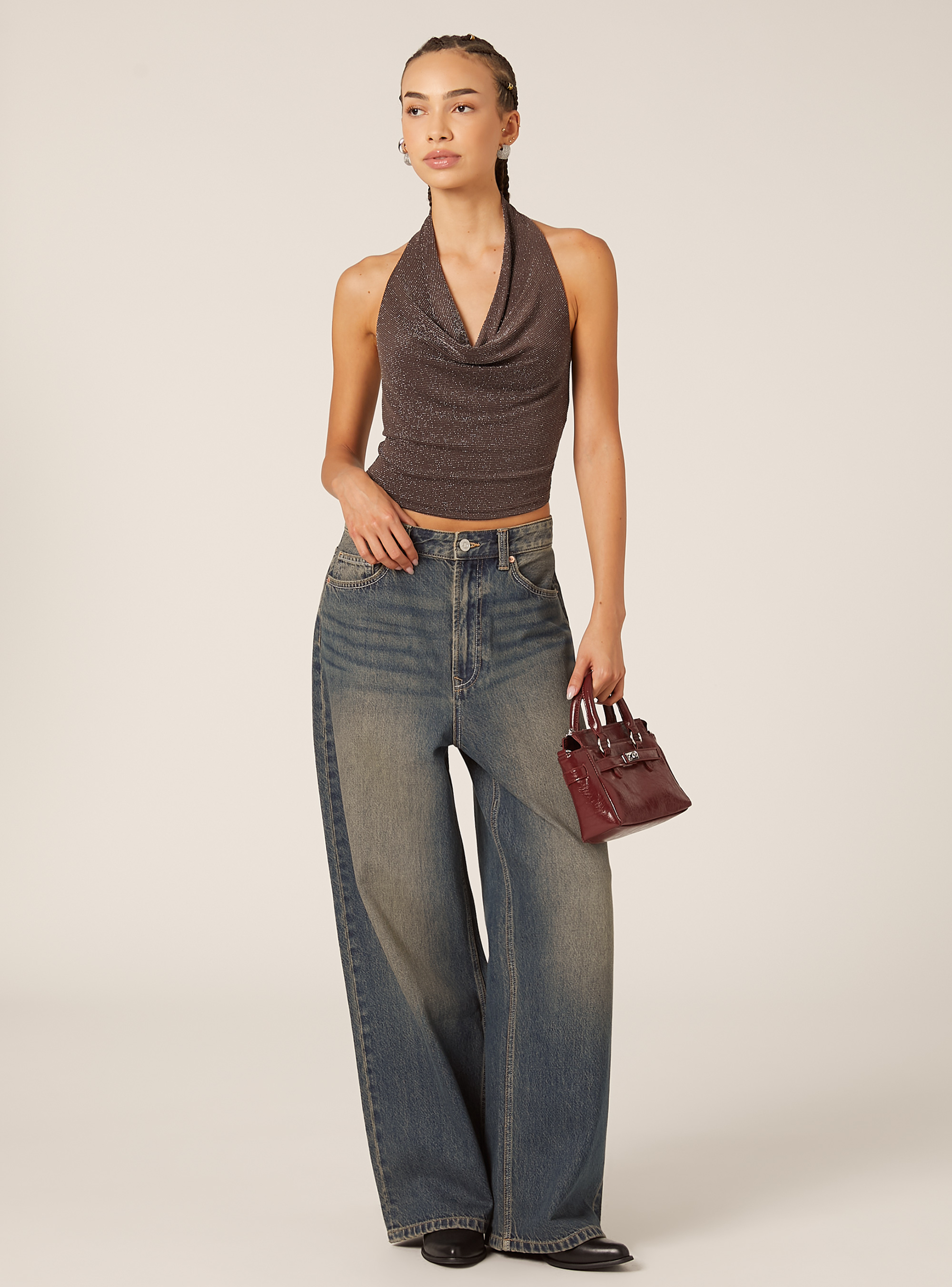 Halter top avec strass, BR2 BROWN MEDIUM