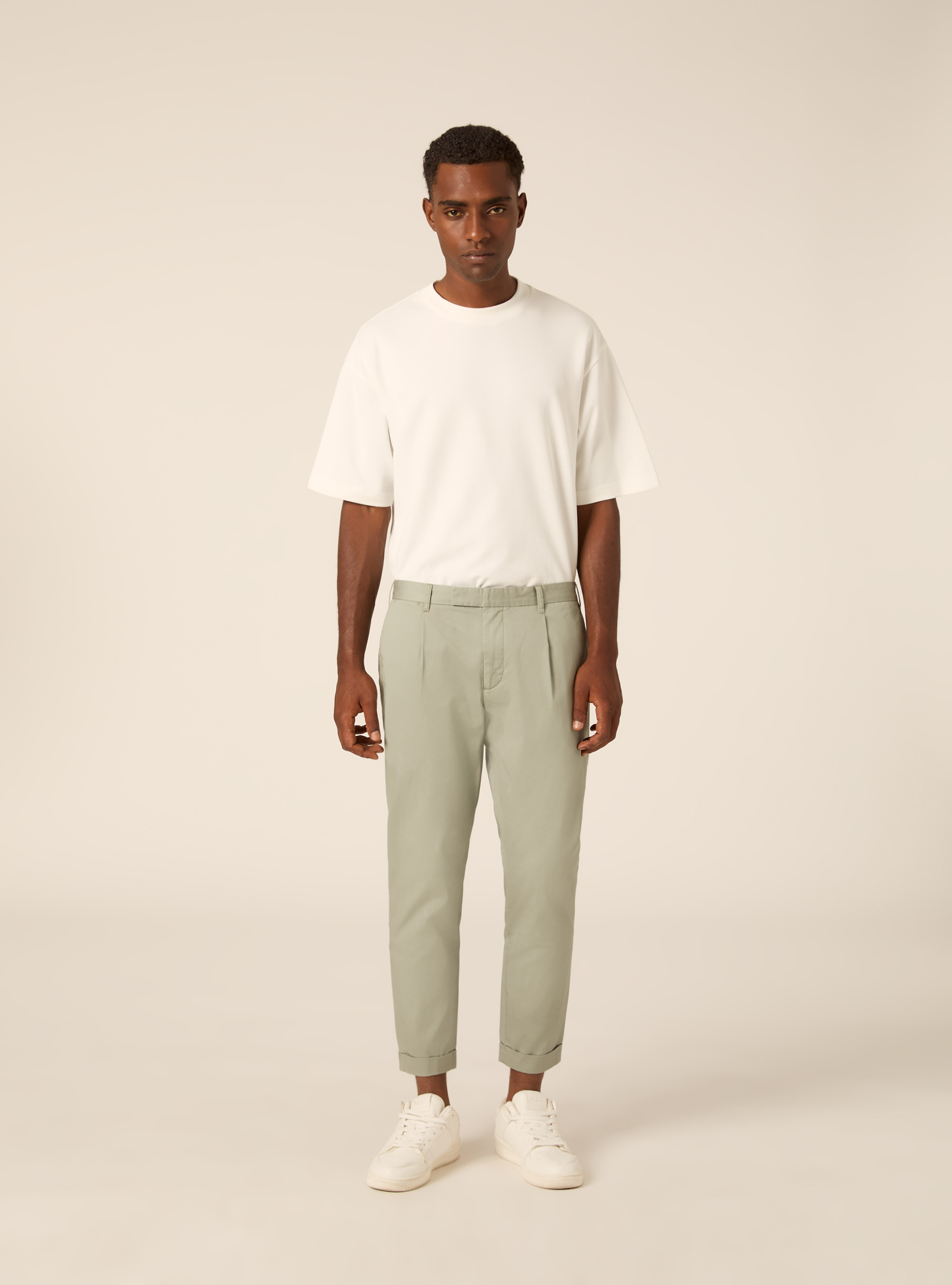 Slim Fit Cropped Pleated Chino Trousers, SG3 SAGE LIGHT