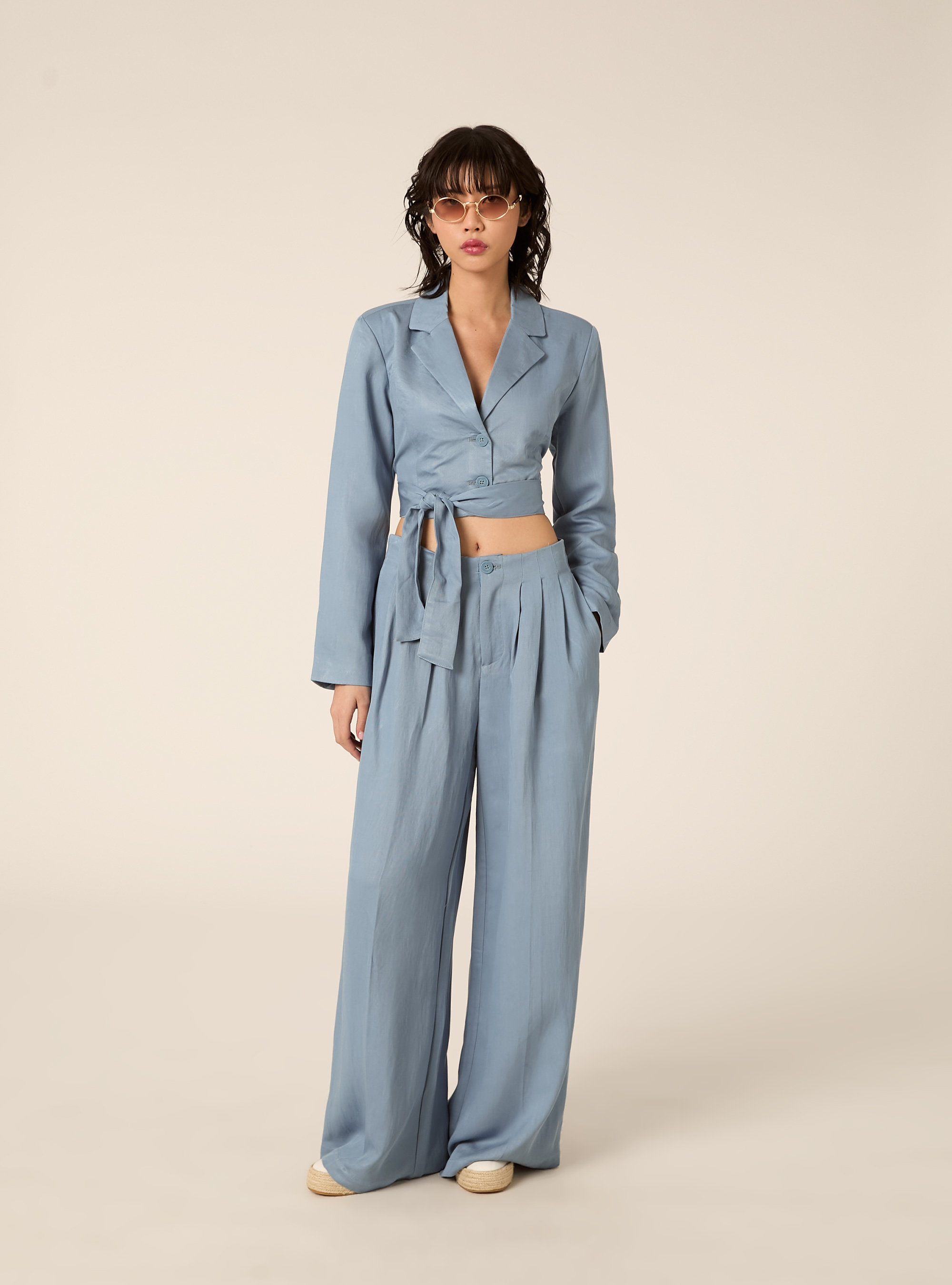 Pantalones de pierna ancha en sarga, AZ2 AZURE MEDIUM