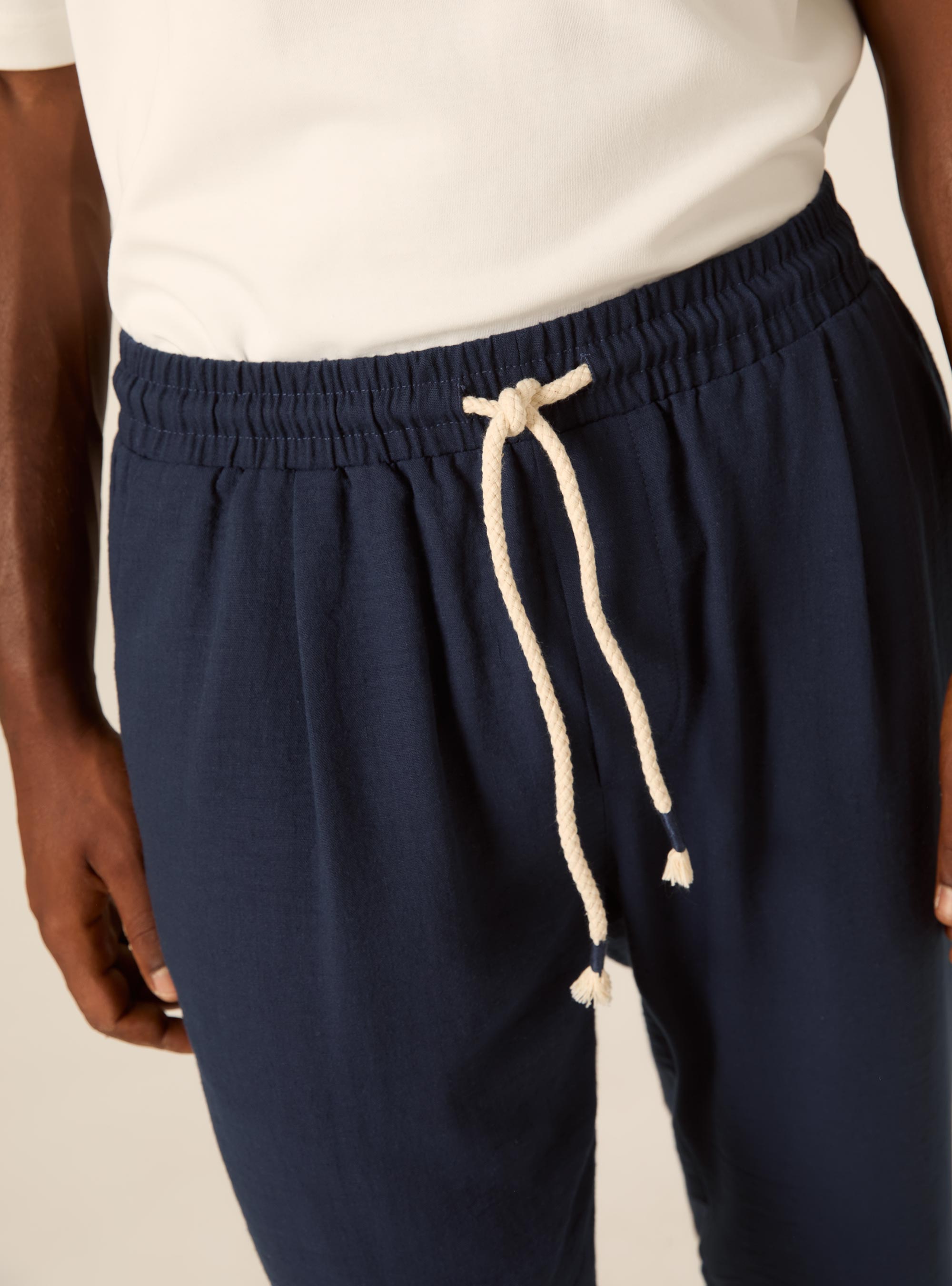 Comfort Fit Pleated Trousers with Drawstring, NA2 NAVY MEDIUM
