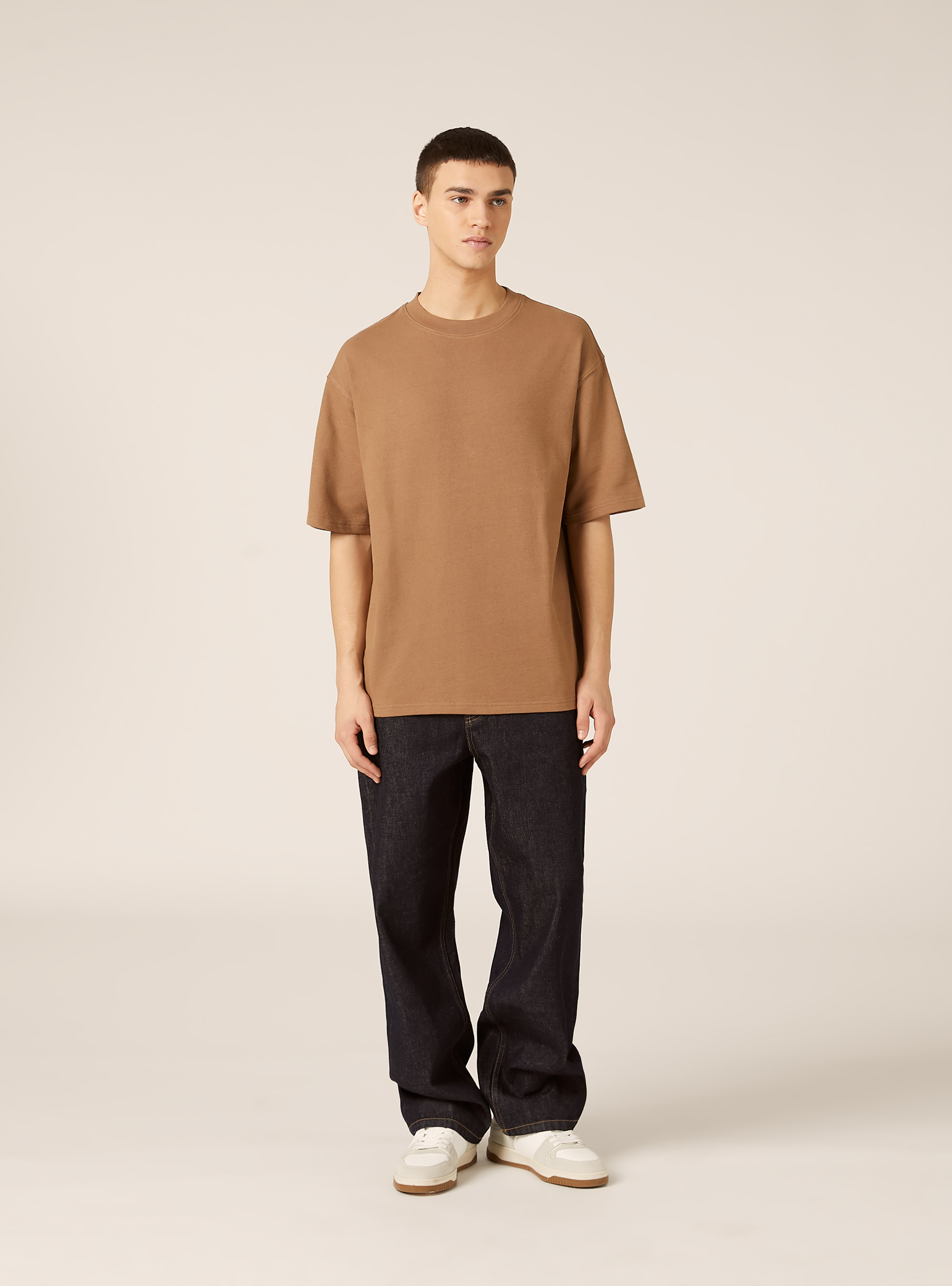 Baumwoll-T-Shirt mit Struktur, BR2 BROWN MEDIUM