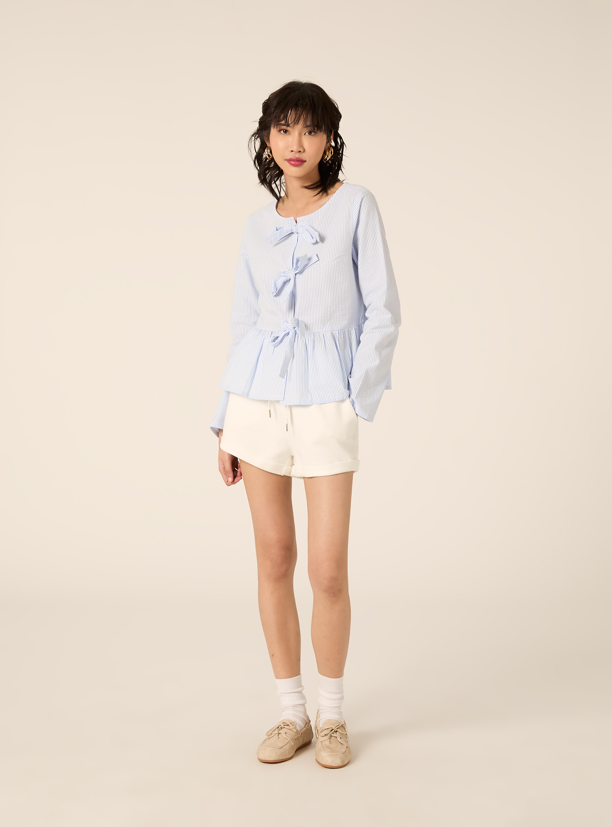 Blusa a righe, AZZURRO MEDIO