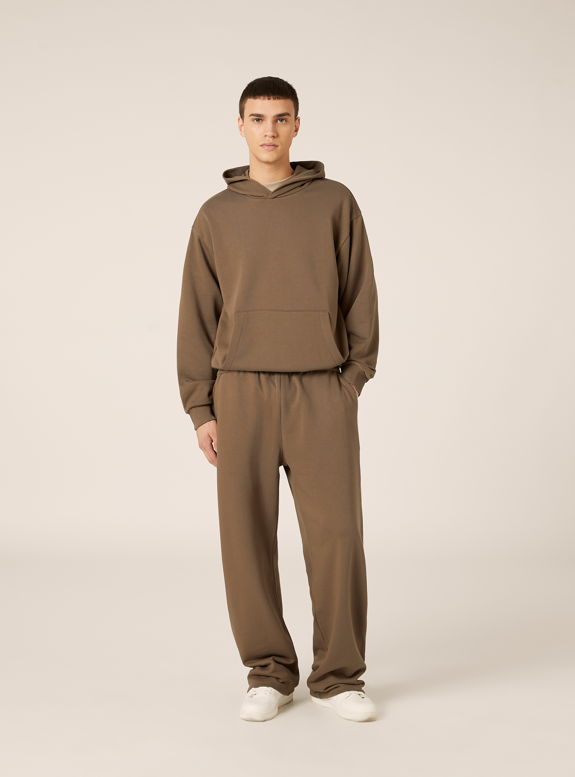 Pantalones ligeros de felpa de corte holgado, BR2 BROWN MEDIUM