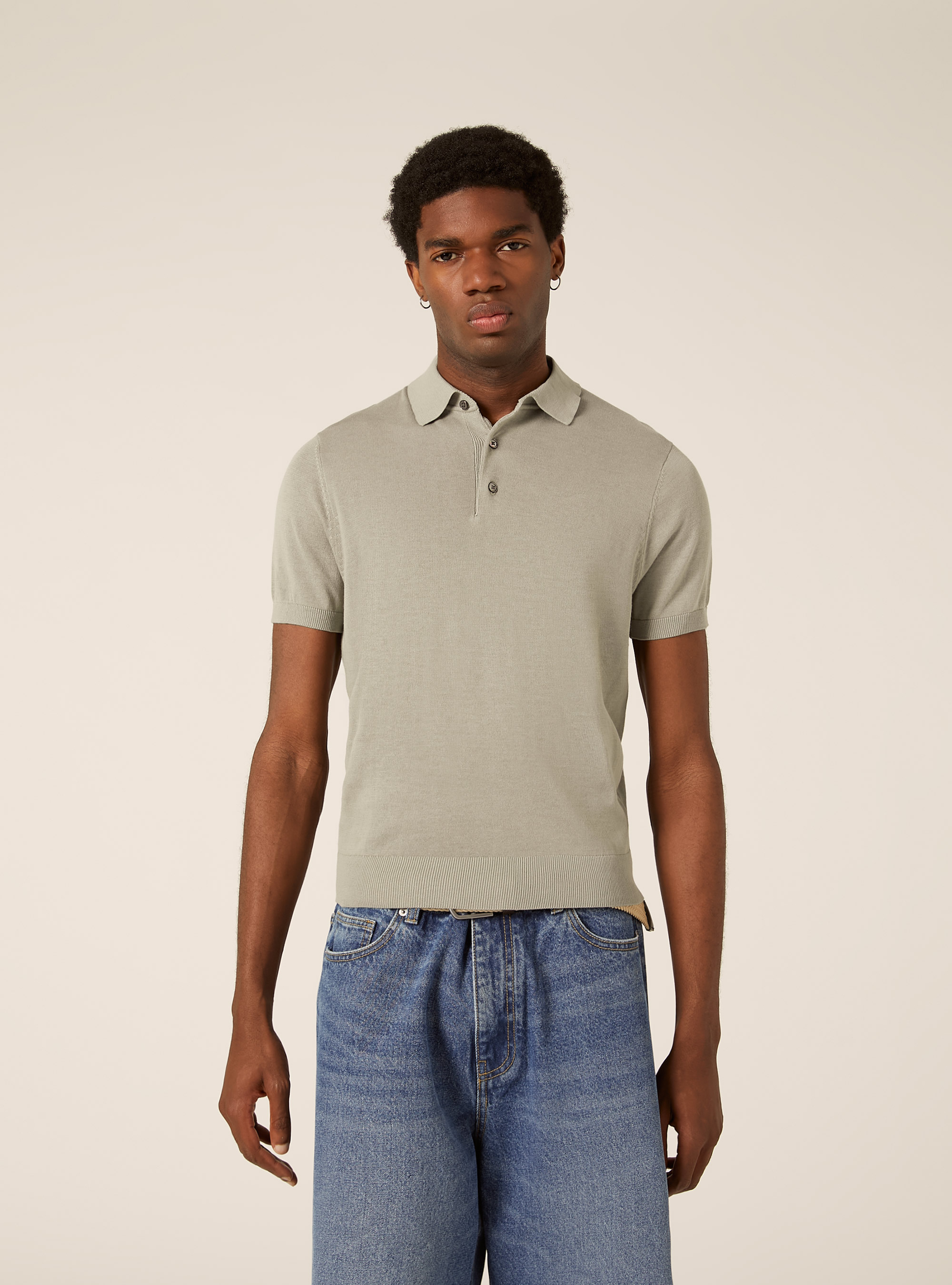 Extrafine cotton knit polo shirt, SG3 SAGE LIGHT