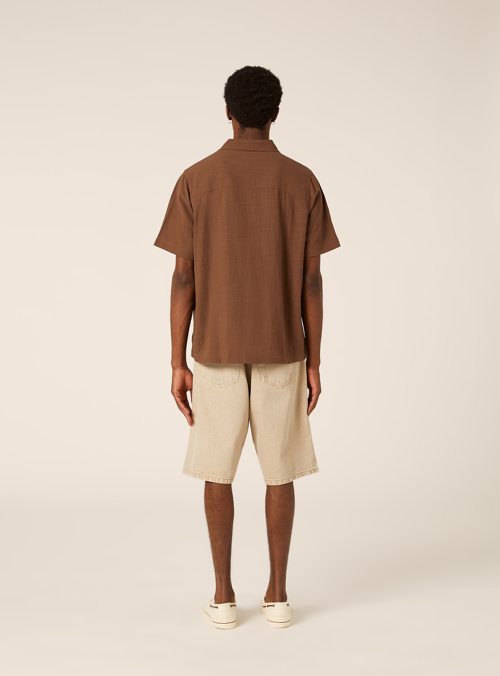 Short-Sleeved Cotton Shirt, BR1 BROWN DARK