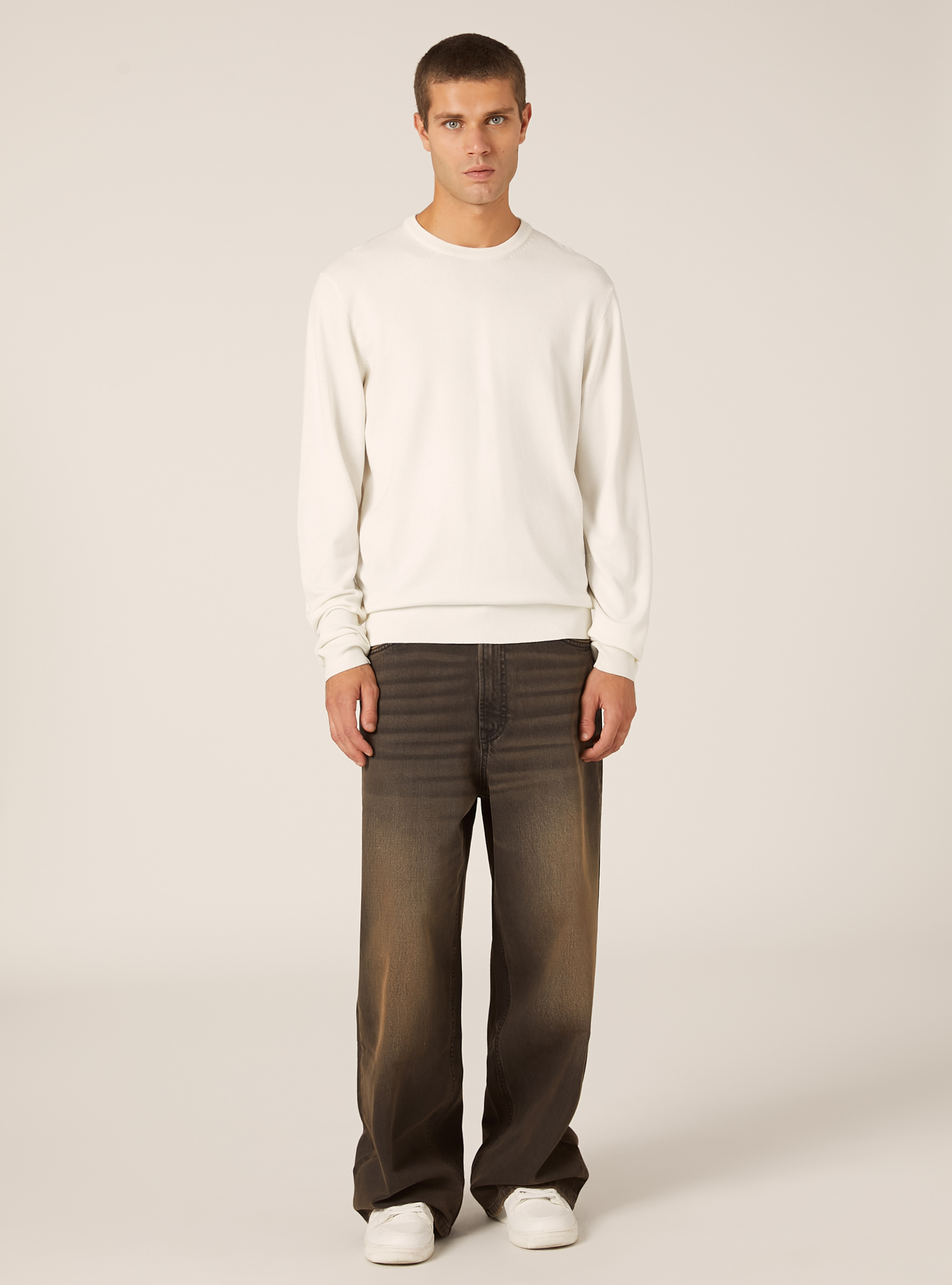 Pull &agrave; col rond en viscose Ecovero, WH2 WHITE