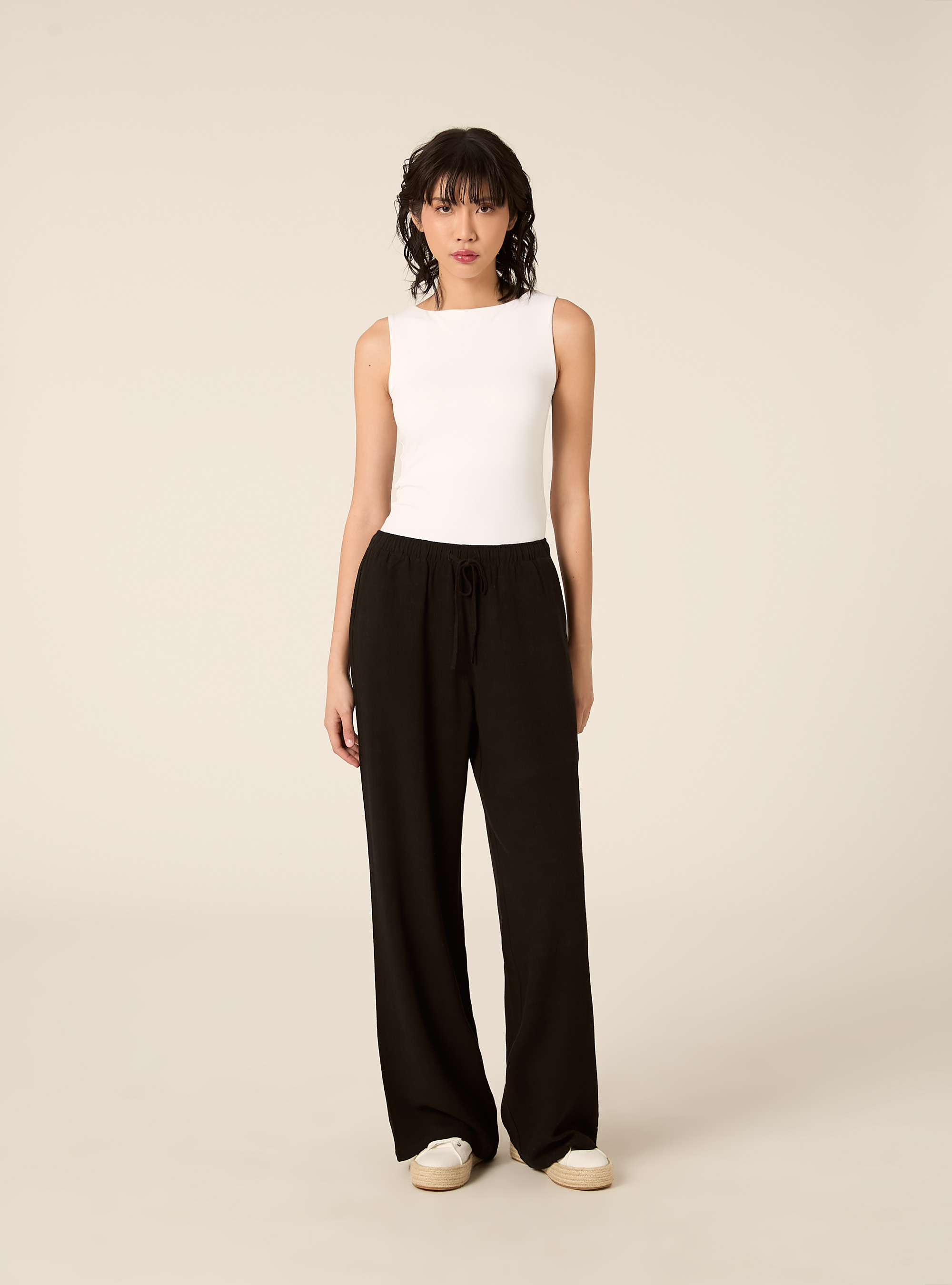 Palazzo-Hose aus Leinenmischgewebe, BK1 BLACK