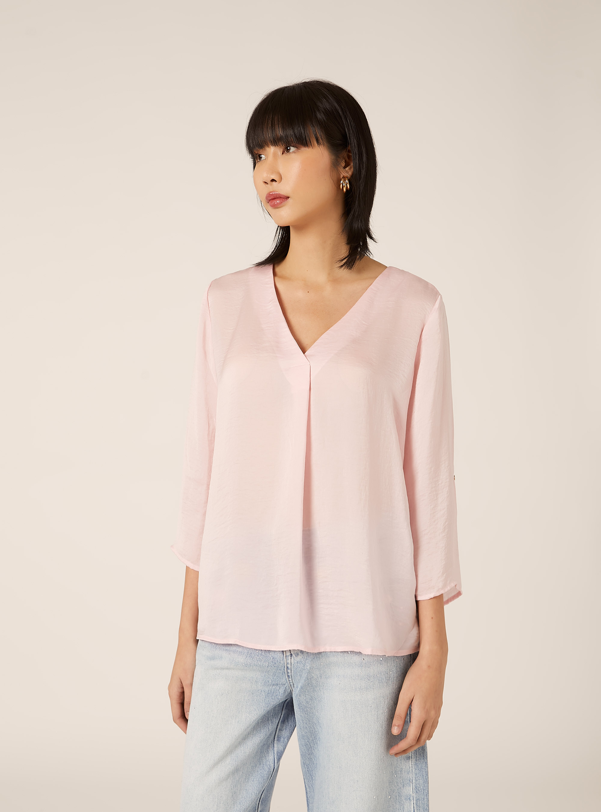 Blouse &agrave; encolure unie, PK2 PINK MEDIUM