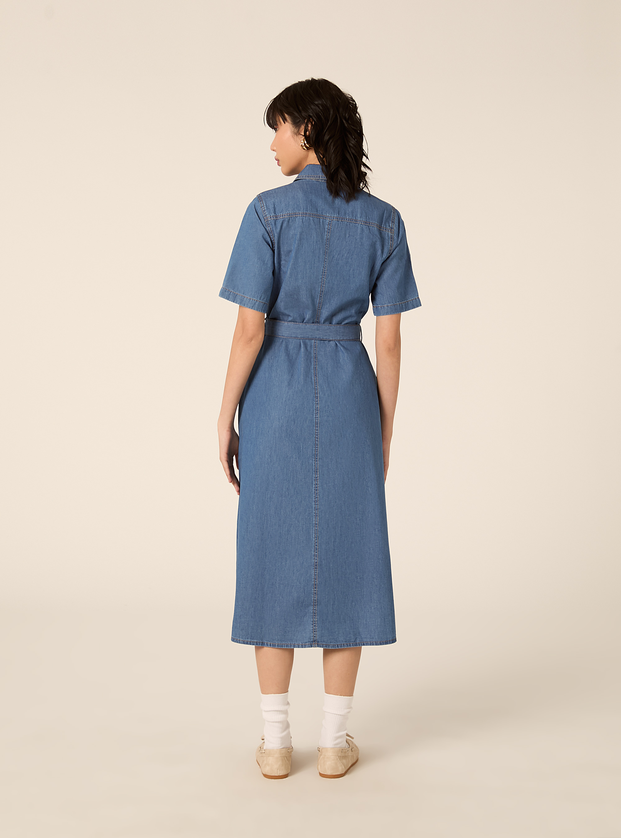 Vestido camisero de denim, D003 MEDIUM BLUE