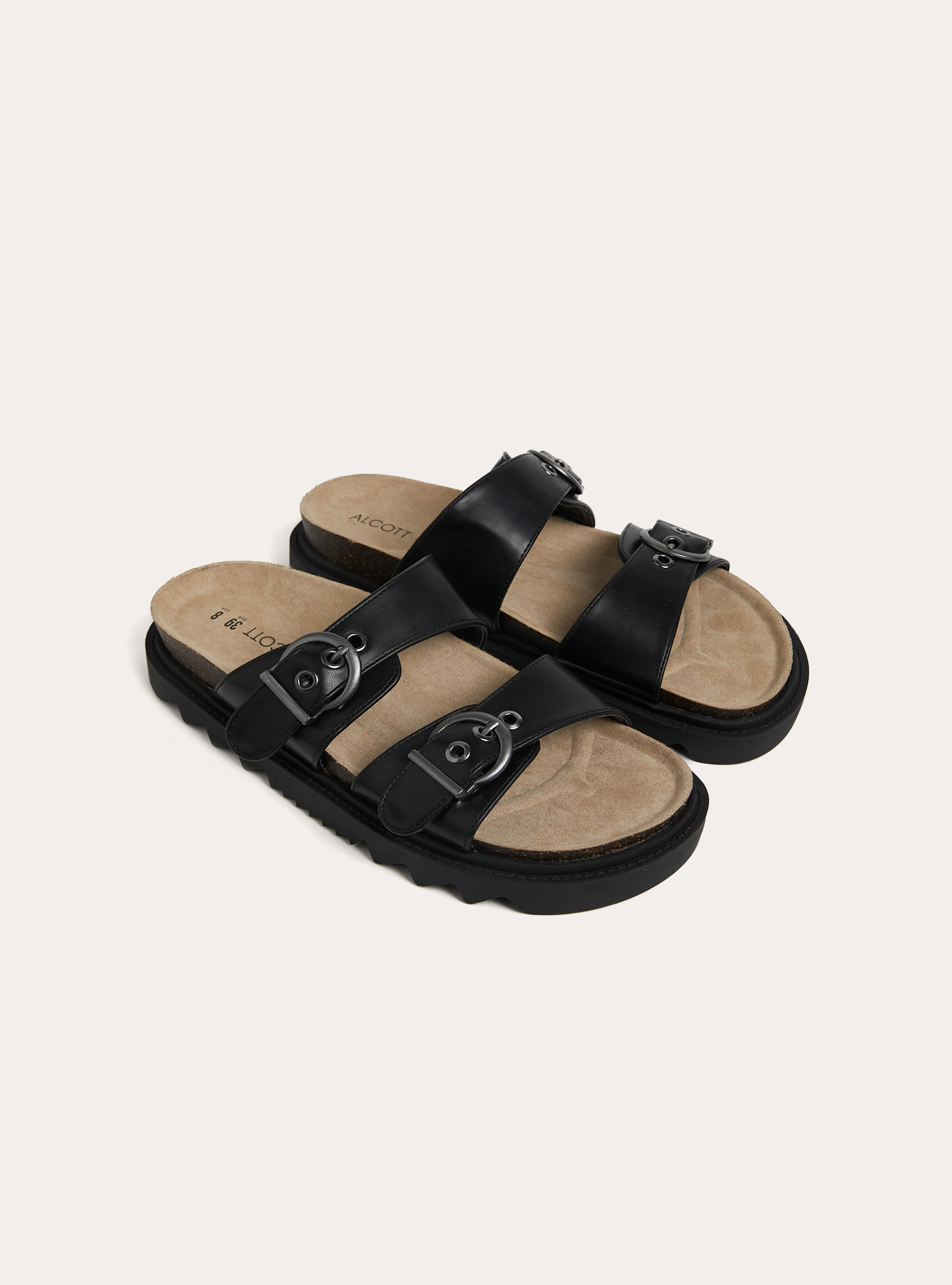 Sandales &agrave; Semelle Anatomique et Boucles, BK1 BLACK