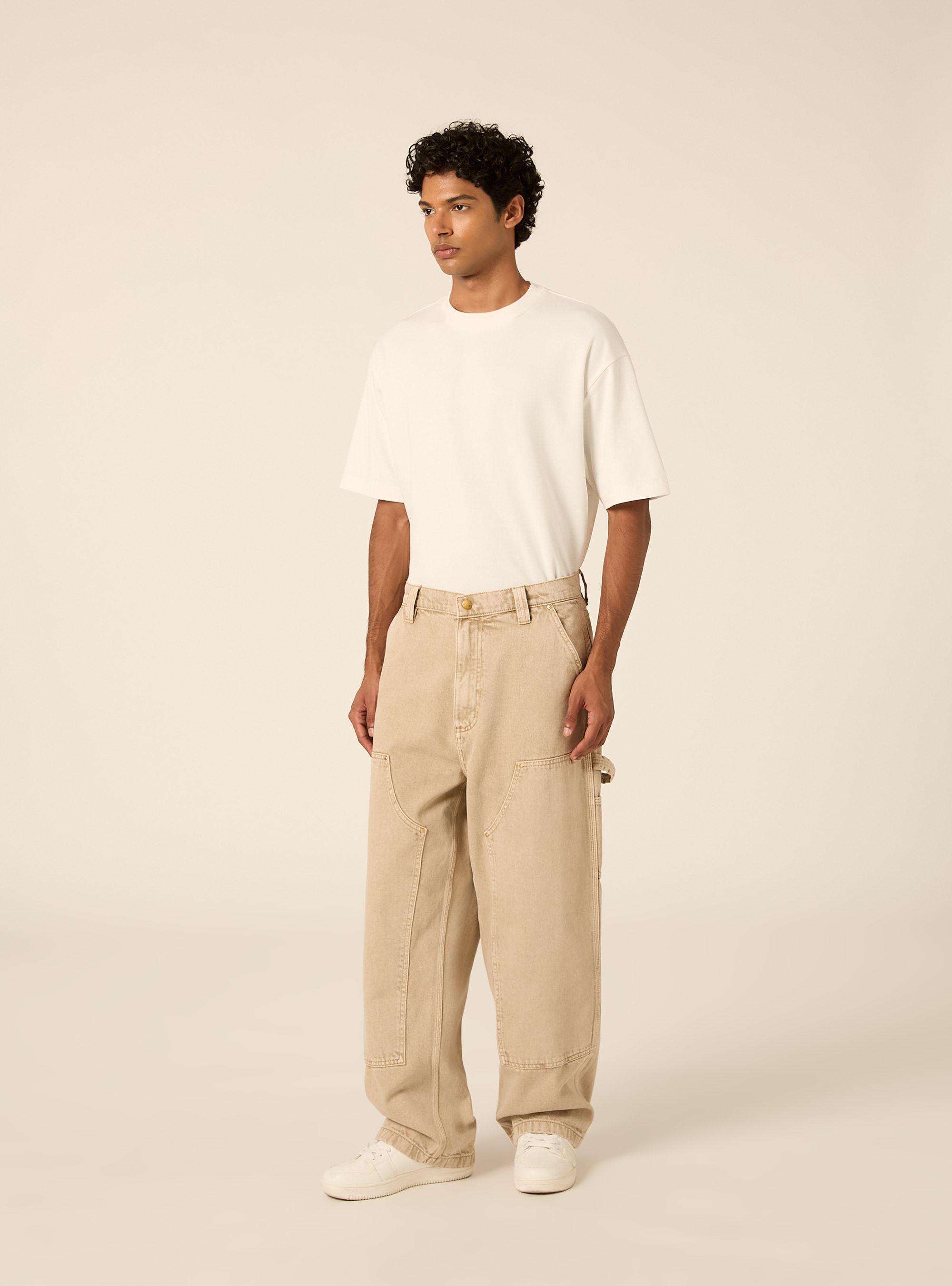 Wide leg carpenter trousers with rivets, BG2 BEIGE MEDIUM