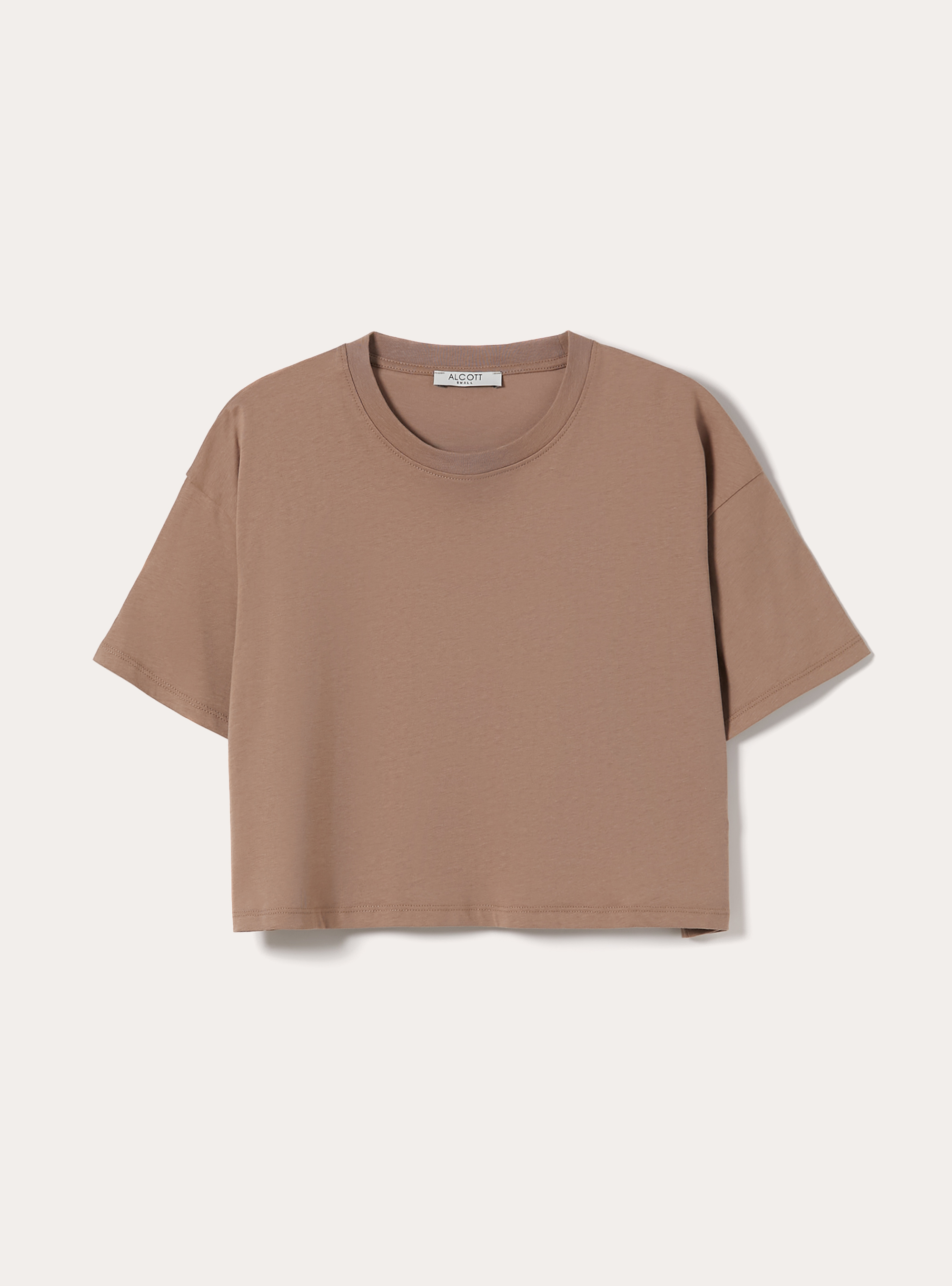 Basic Crew Neck Cropped T-Shirt, BR3 BROWN LIGHT