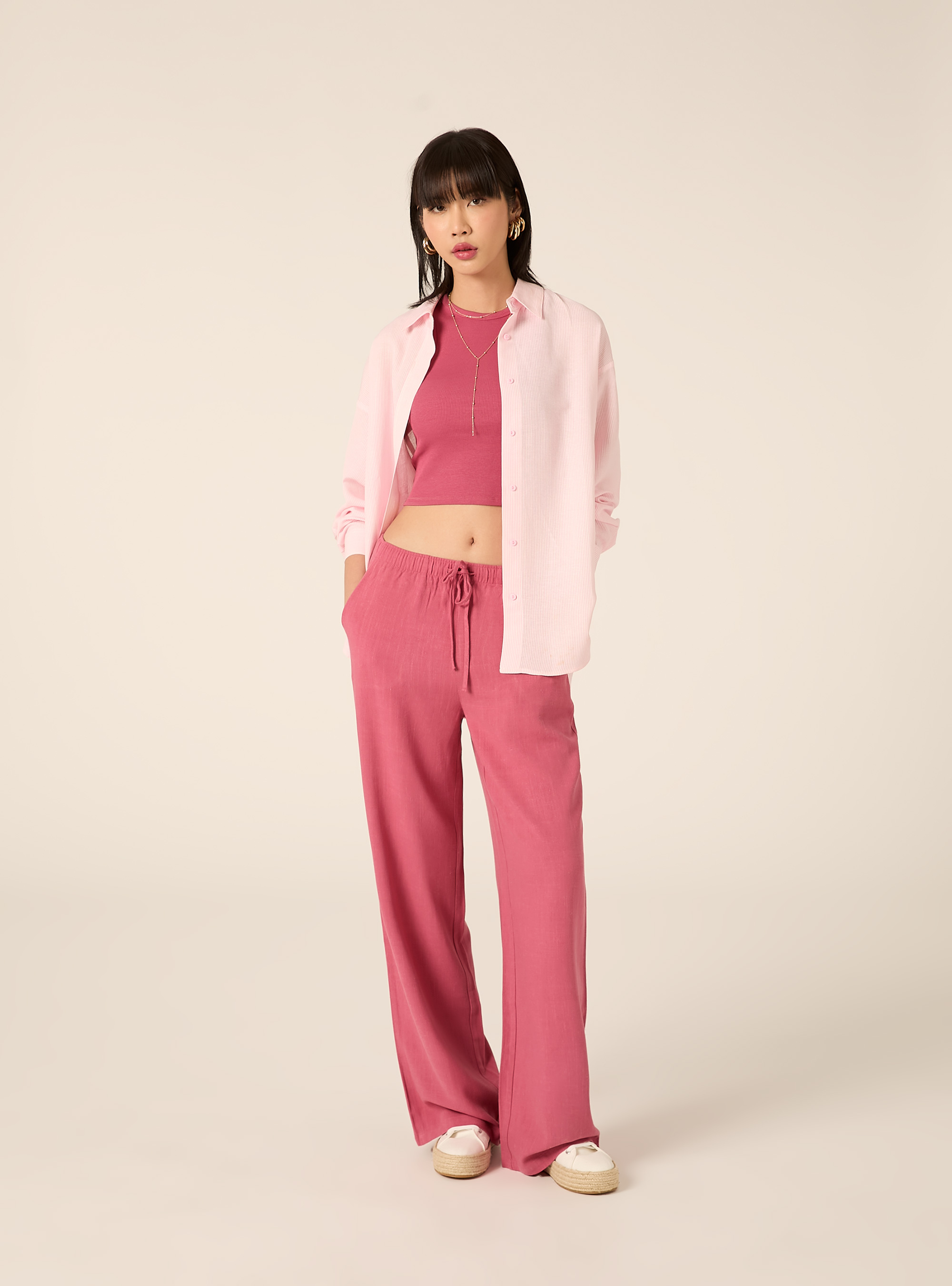 Gestreiftes Hemd aus Leinenmischgewebe, PK2 PINK MEDIUM