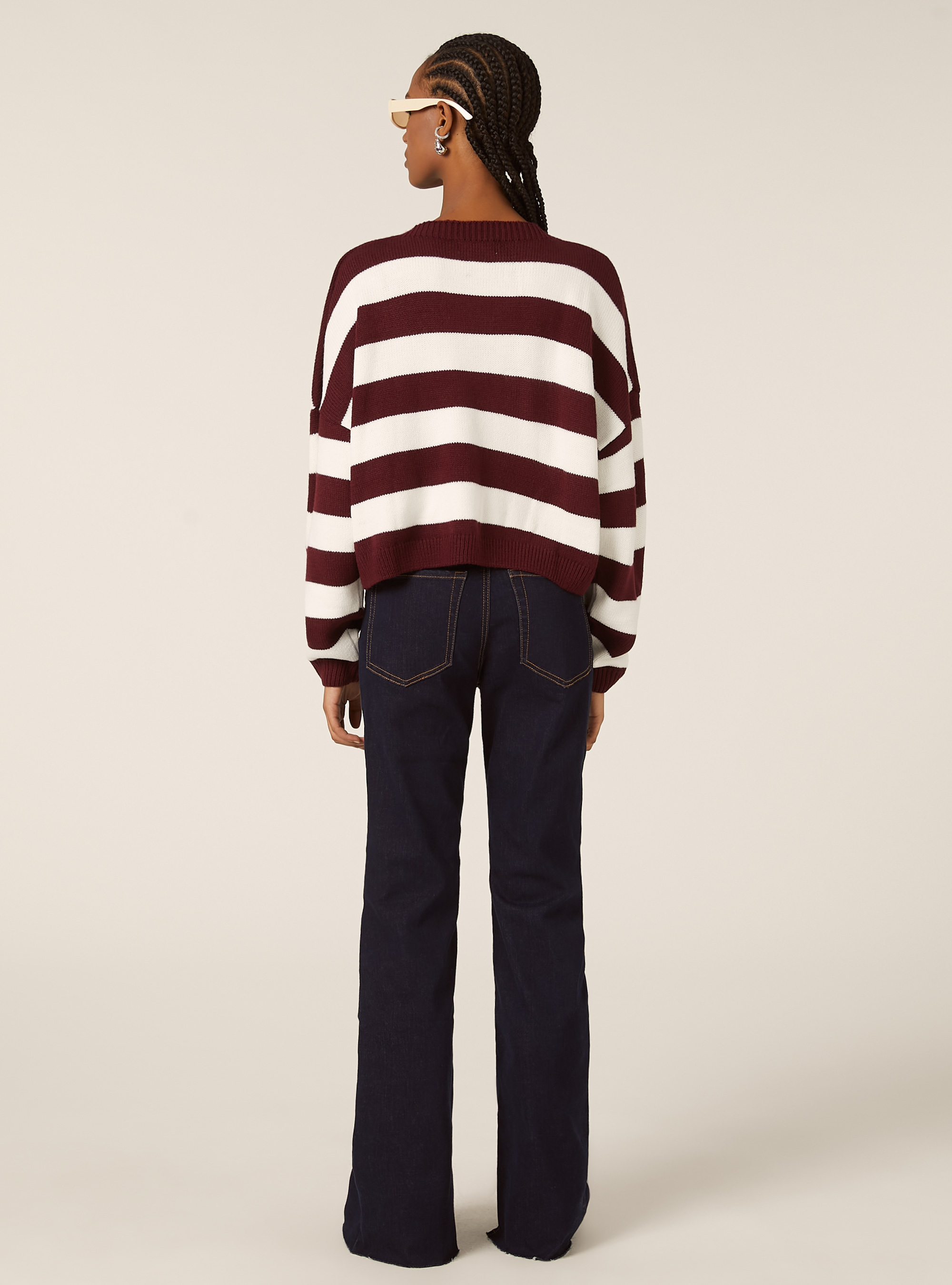 Pull-over doux &agrave; rayures, BO2 BORDEAUX MEDIUM