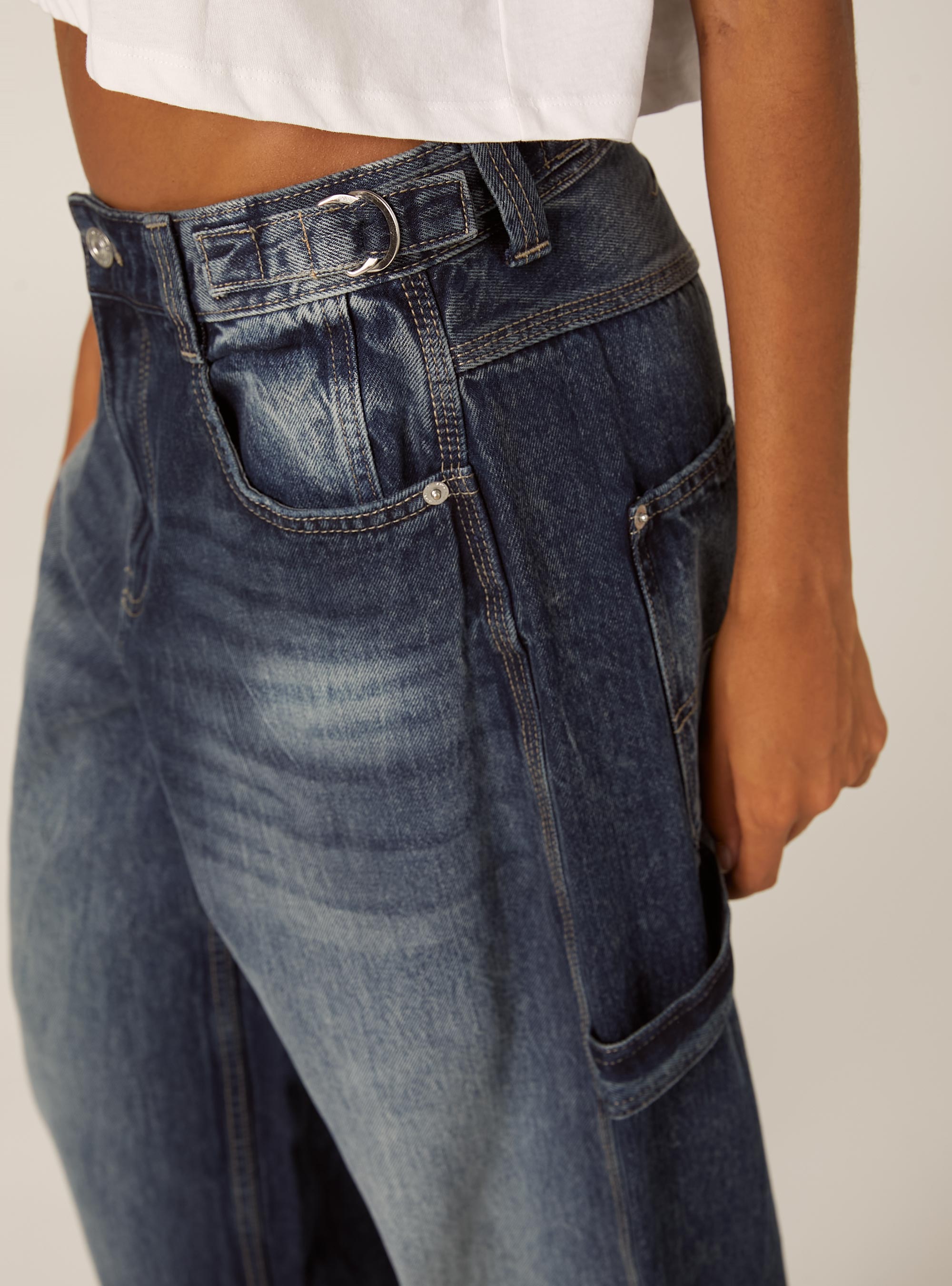 Jean ballon carpenter &agrave; taille ajustable, D003 MEDIUM BLUE