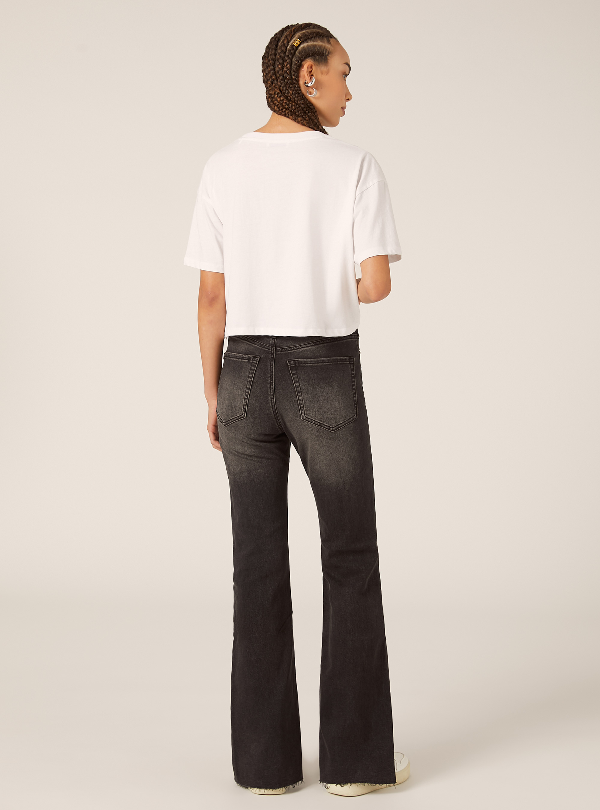 Jeans flare taille haute, D000 BLACK