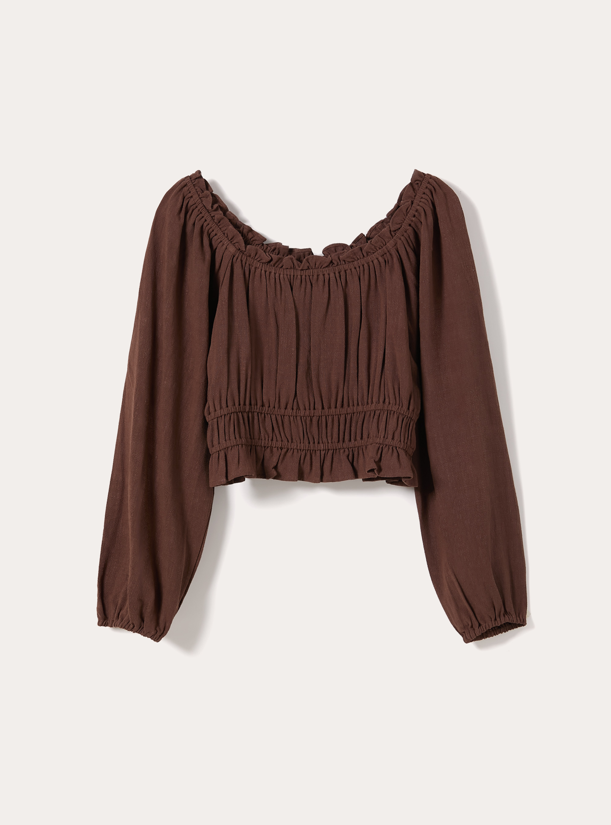 Boho-Bluse aus Leinenmischgewebe, BR2 BROWN MEDIUM