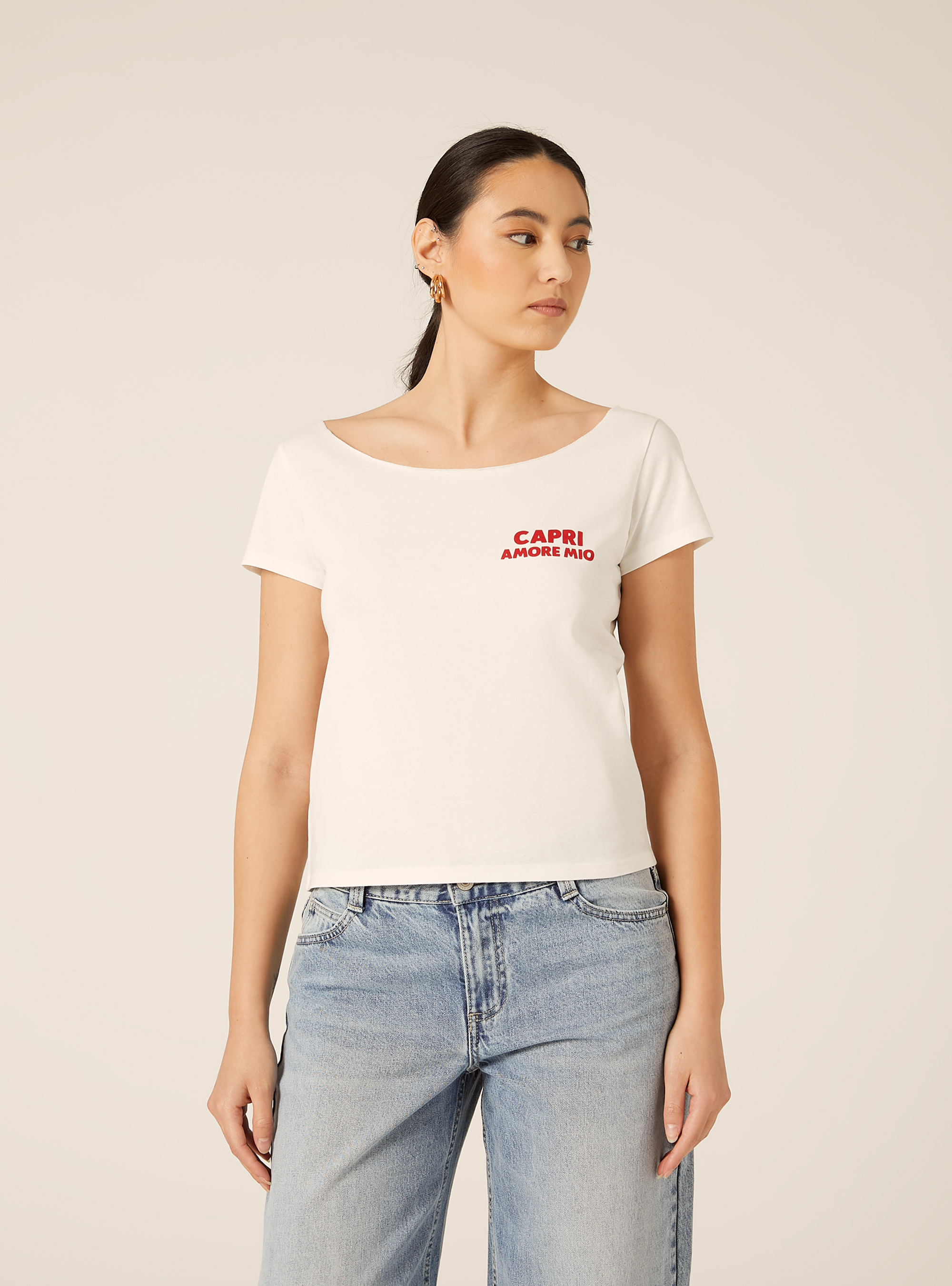 T-Shirt mit U-Boot-Ausschnitt, WH2 WHITE