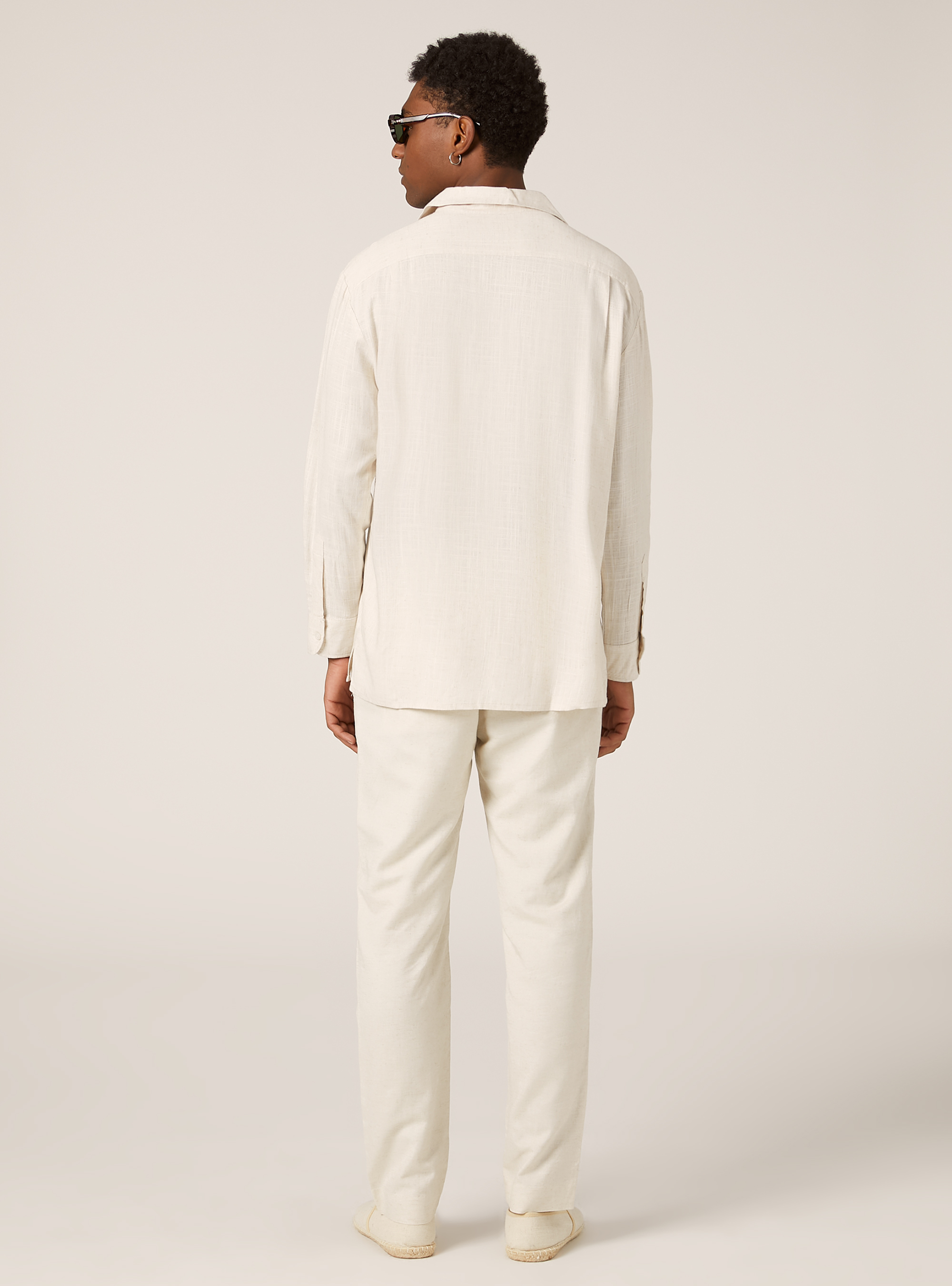 Camicia in misto lino con taschini, BEIGE CHIARO MELANGE
