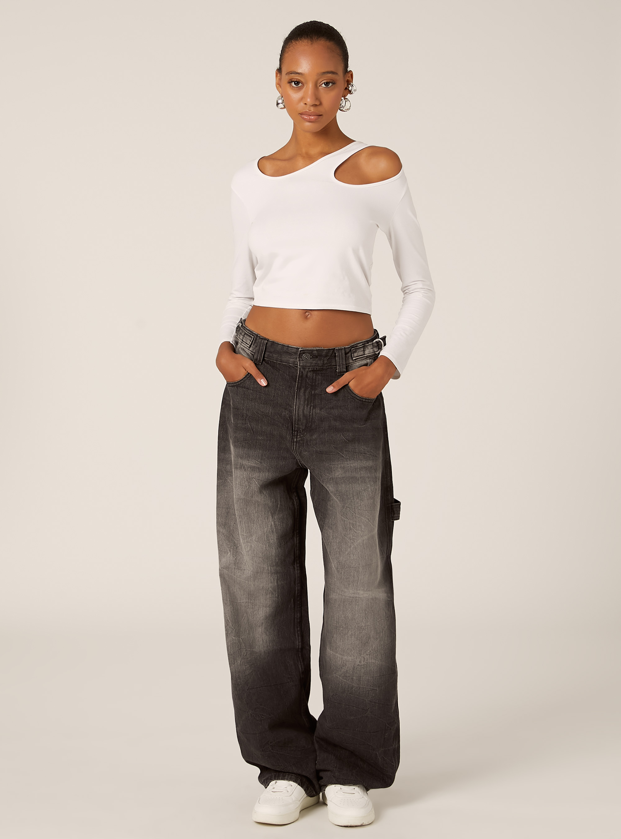 Jean ballon carpenter &agrave; taille ajustable, D000 BLACK
